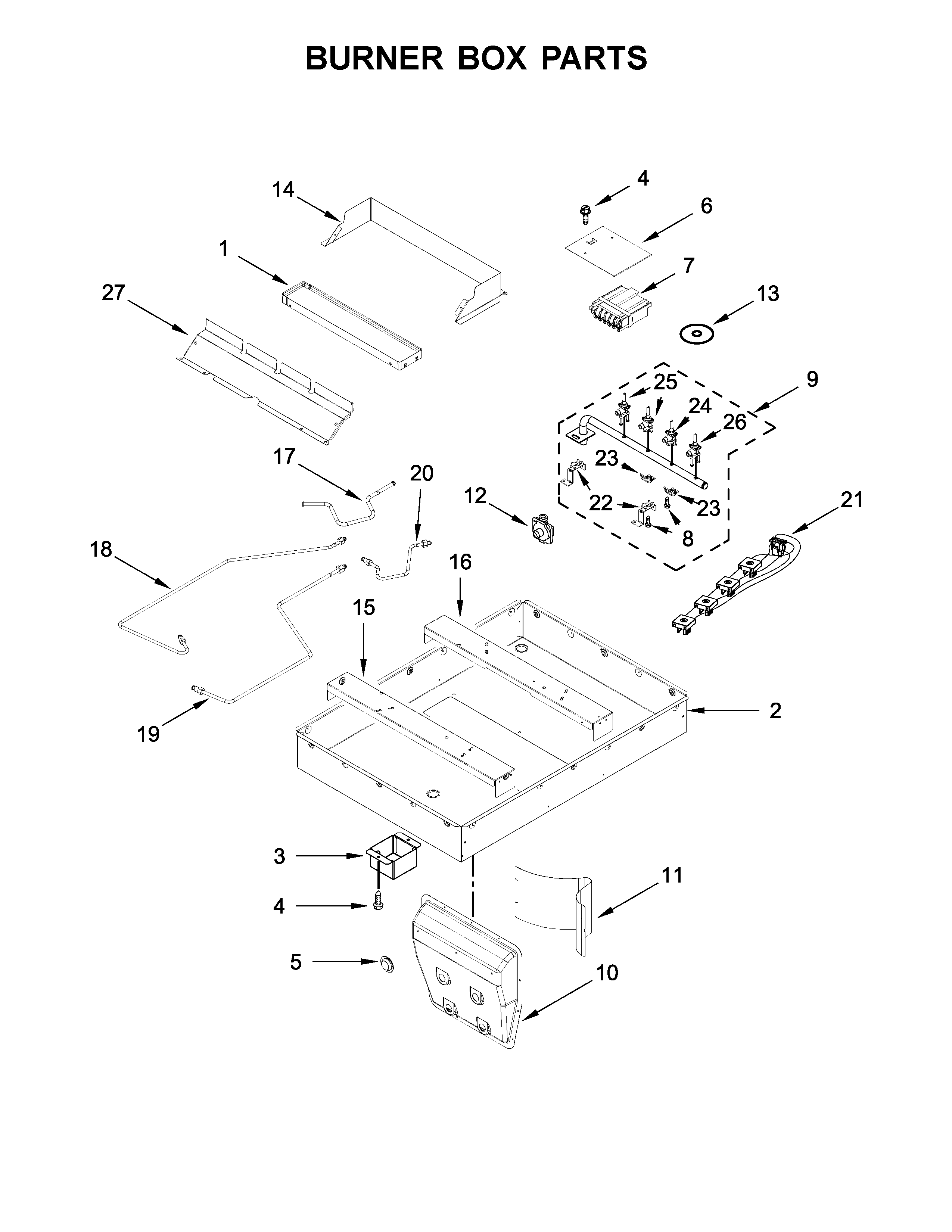 Jenn-Air JGD3430BW00 burner box parts diagram