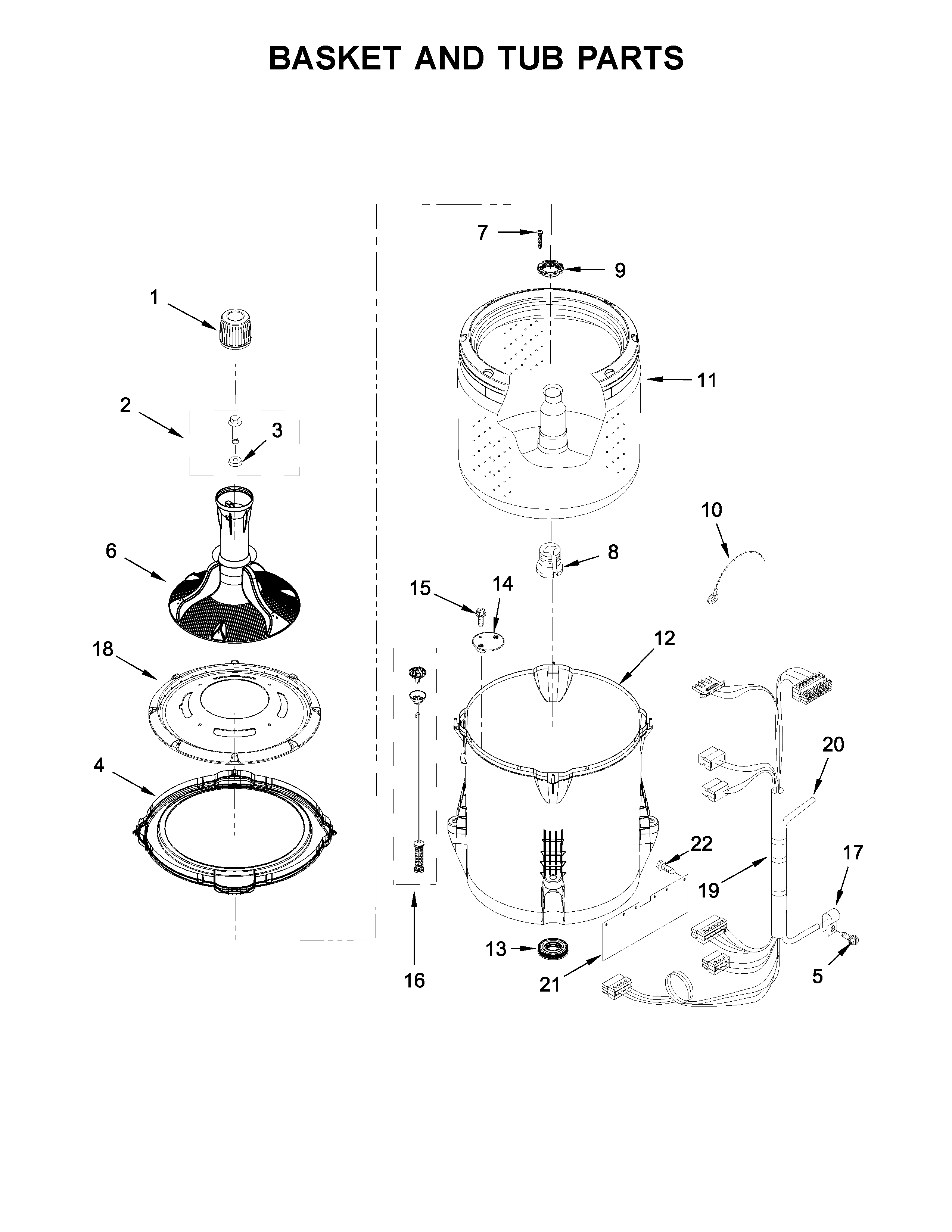 Maytag 3LMVWC315FW0 basket and tub parts diagram
