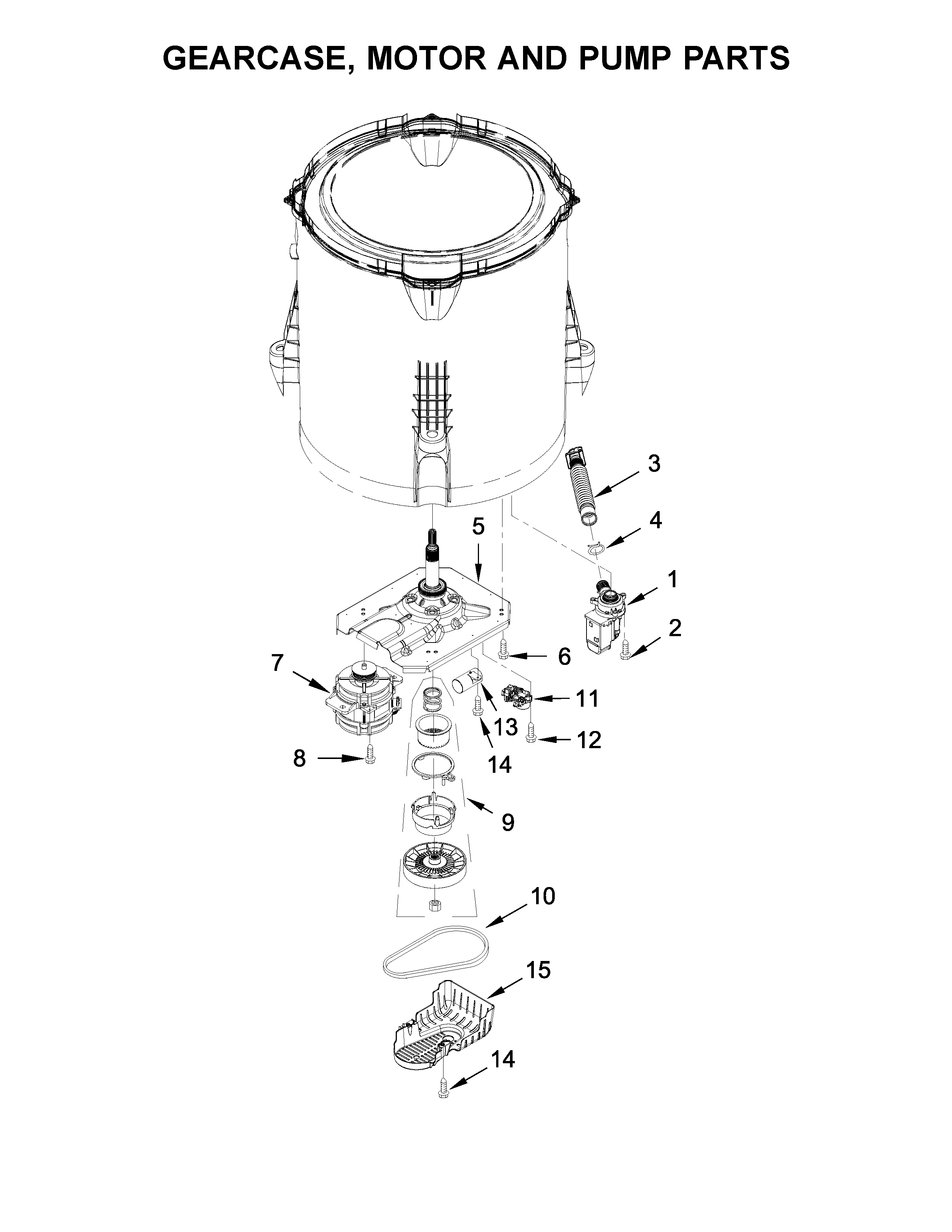 Maytag 3LMVWC315FW0 gearcase, motor and pump parts diagram