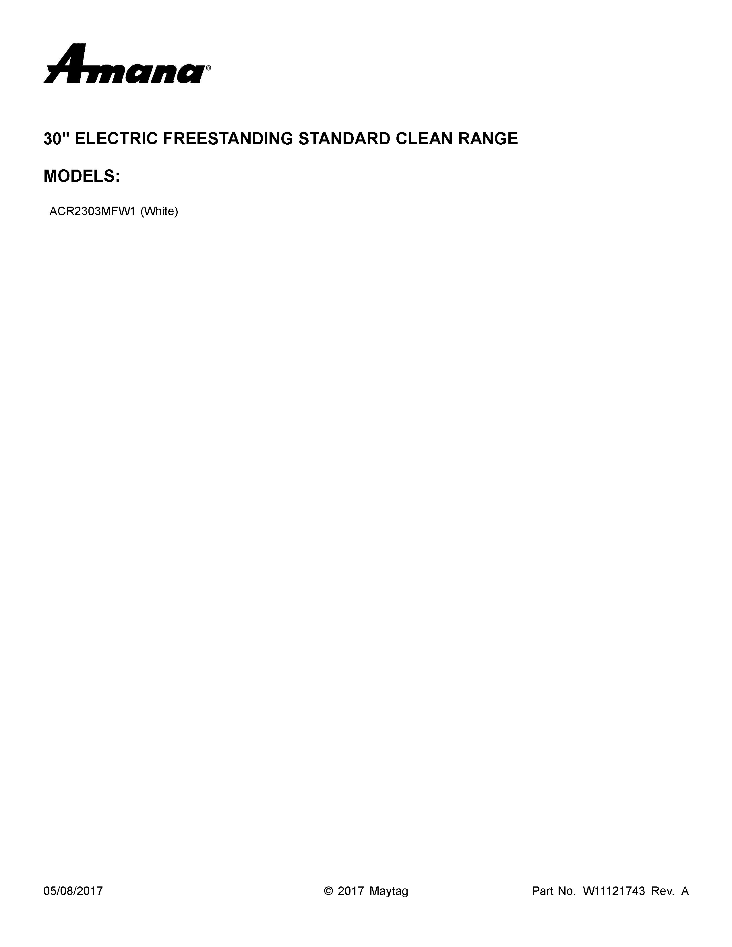 Amana ACR2303MFW1 cover sheet diagram