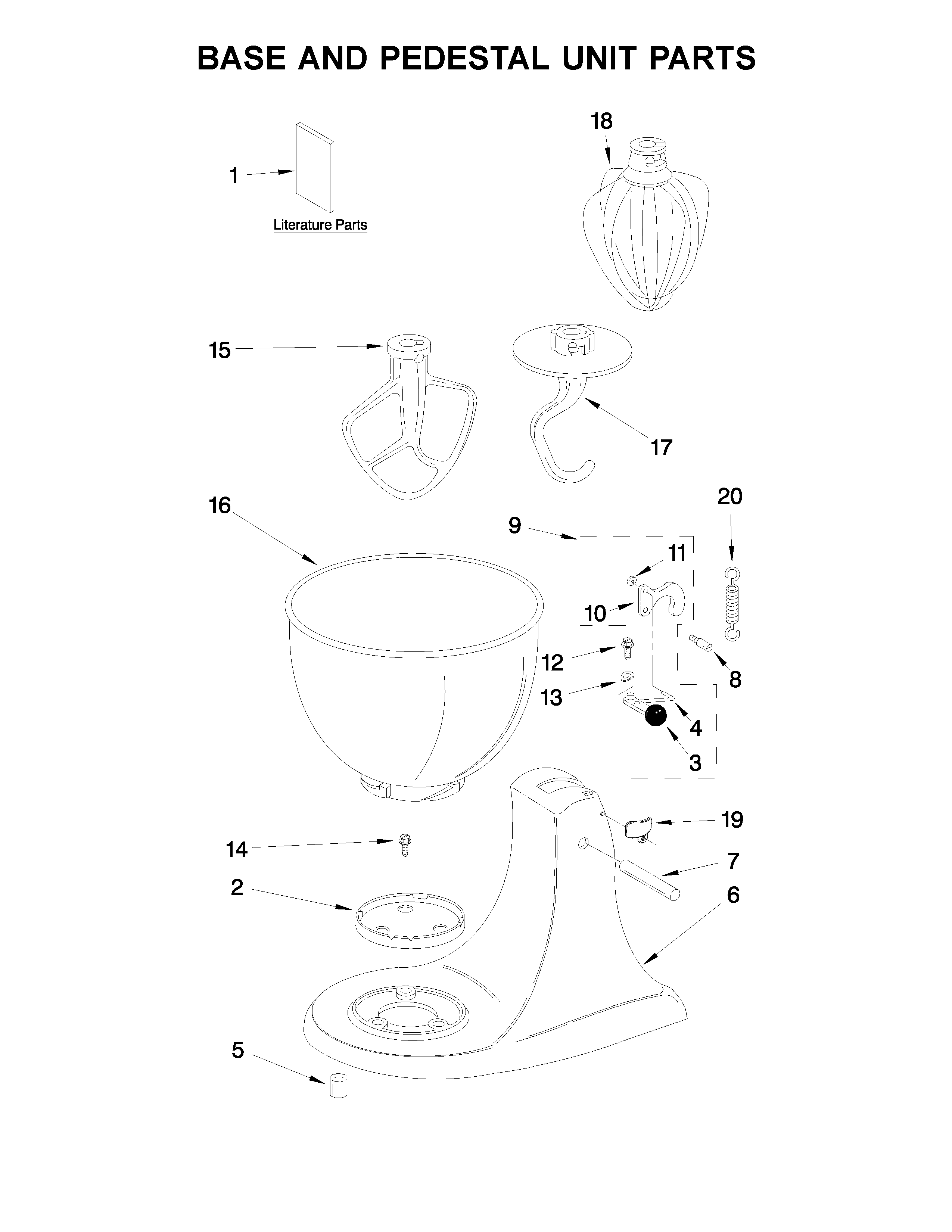 KitchenAid 5K45SSWH4 base and pedestal unit parts diagram