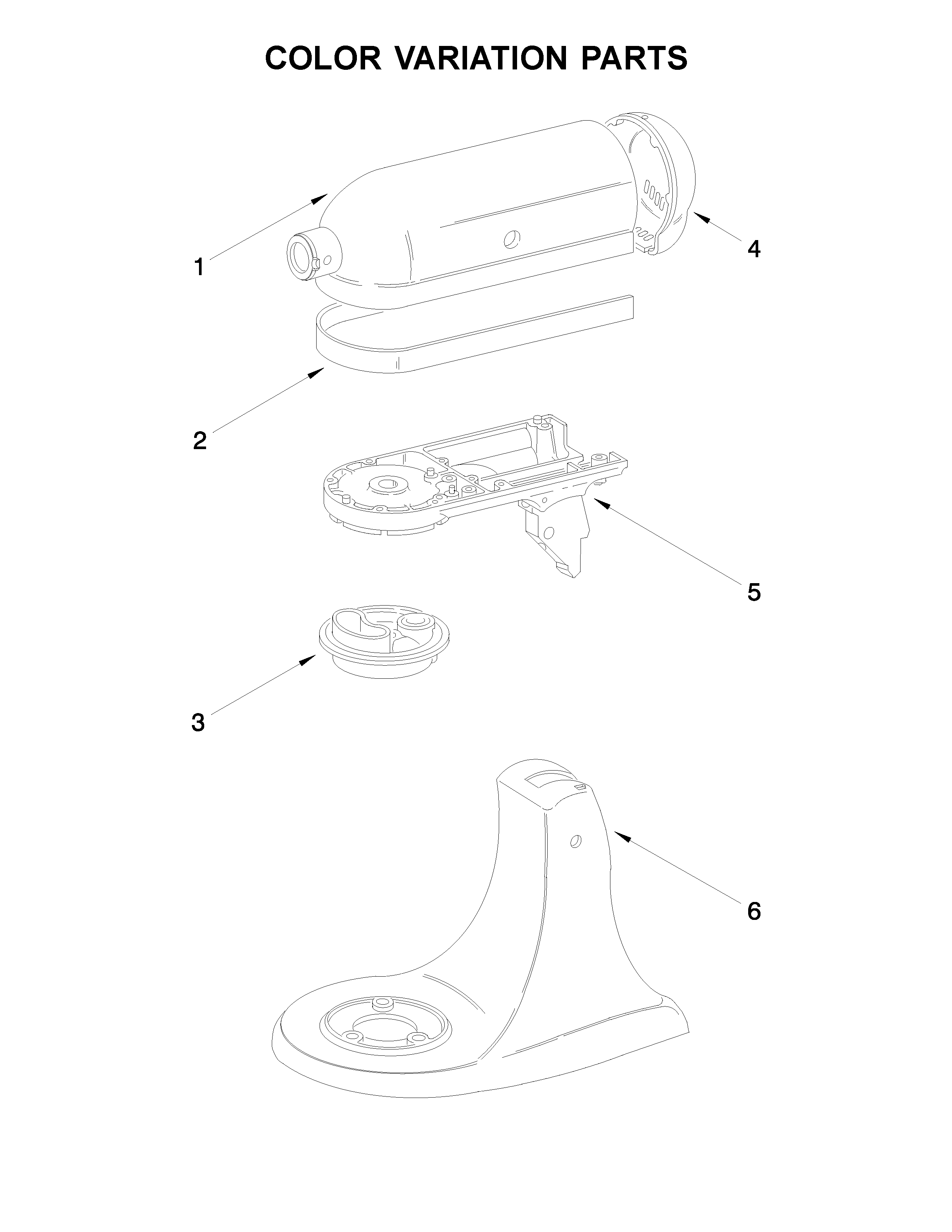 KitchenAid 5K45SSWH4 color variation parts diagram
