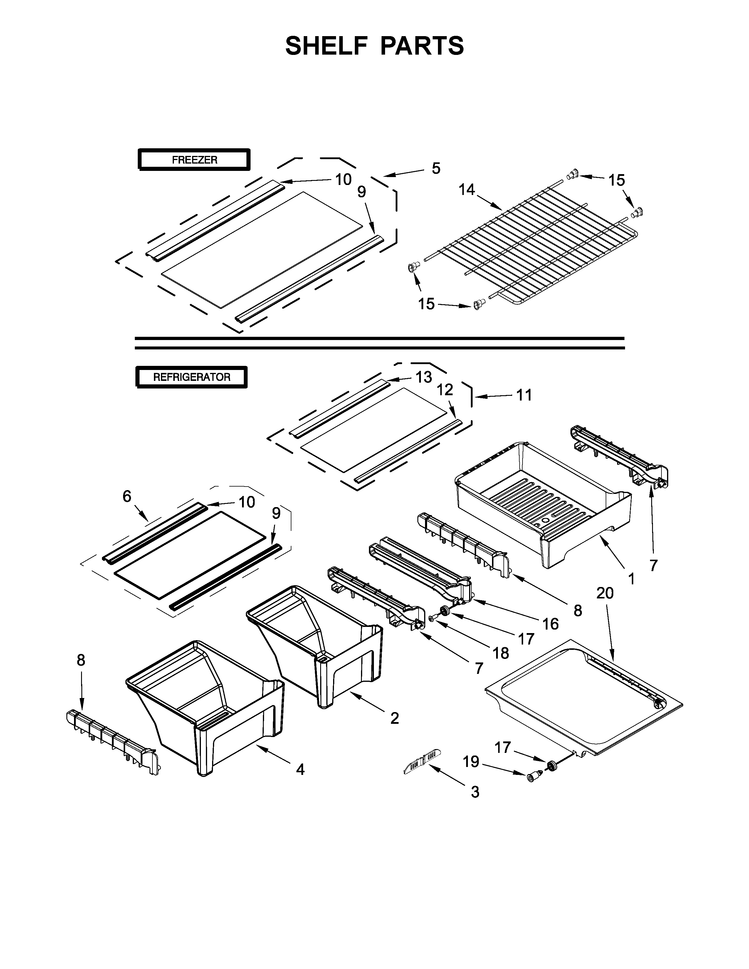Whirlpool WRT311FZDW00 shelf parts diagram