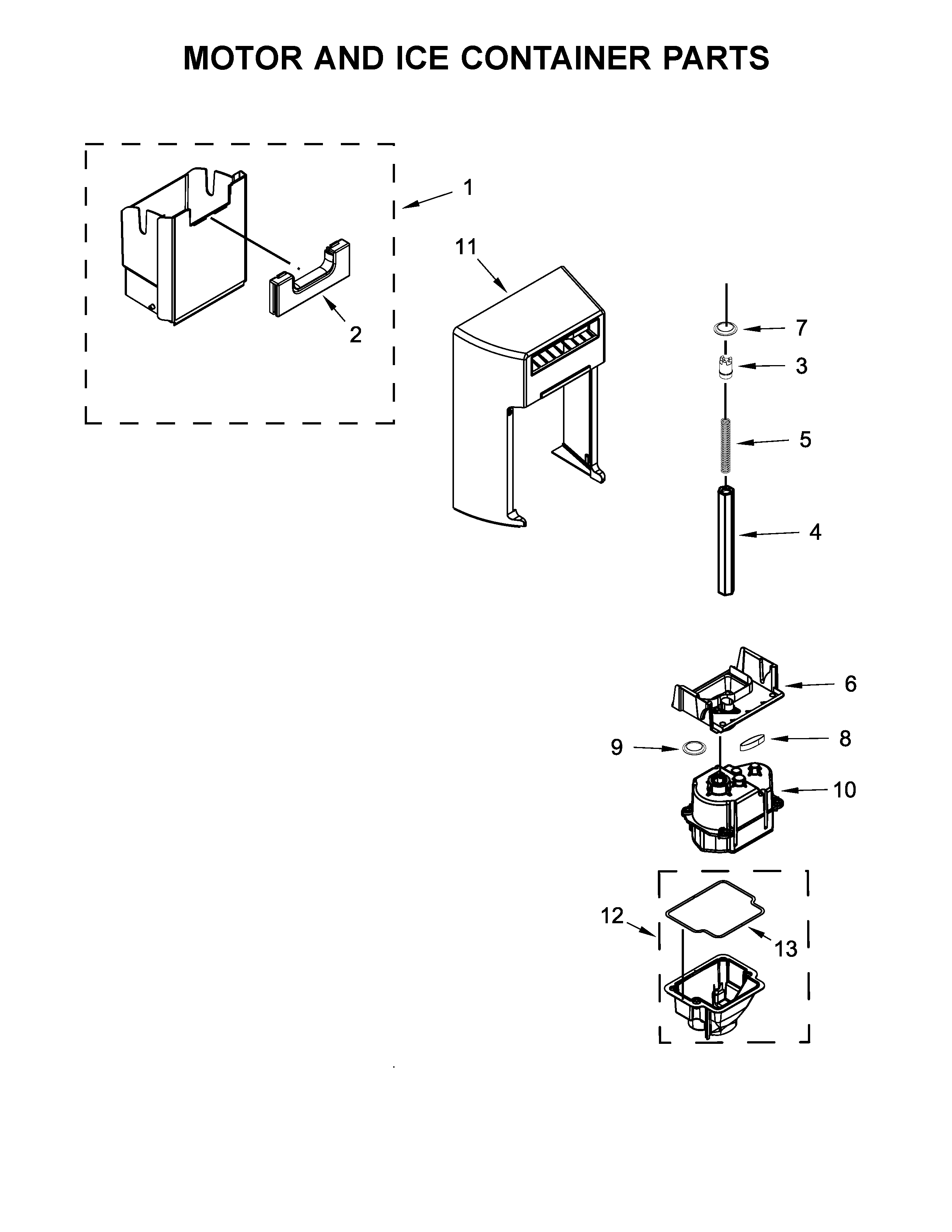 Whirlpool WRS586FIEH00 motor and ice container parts diagram