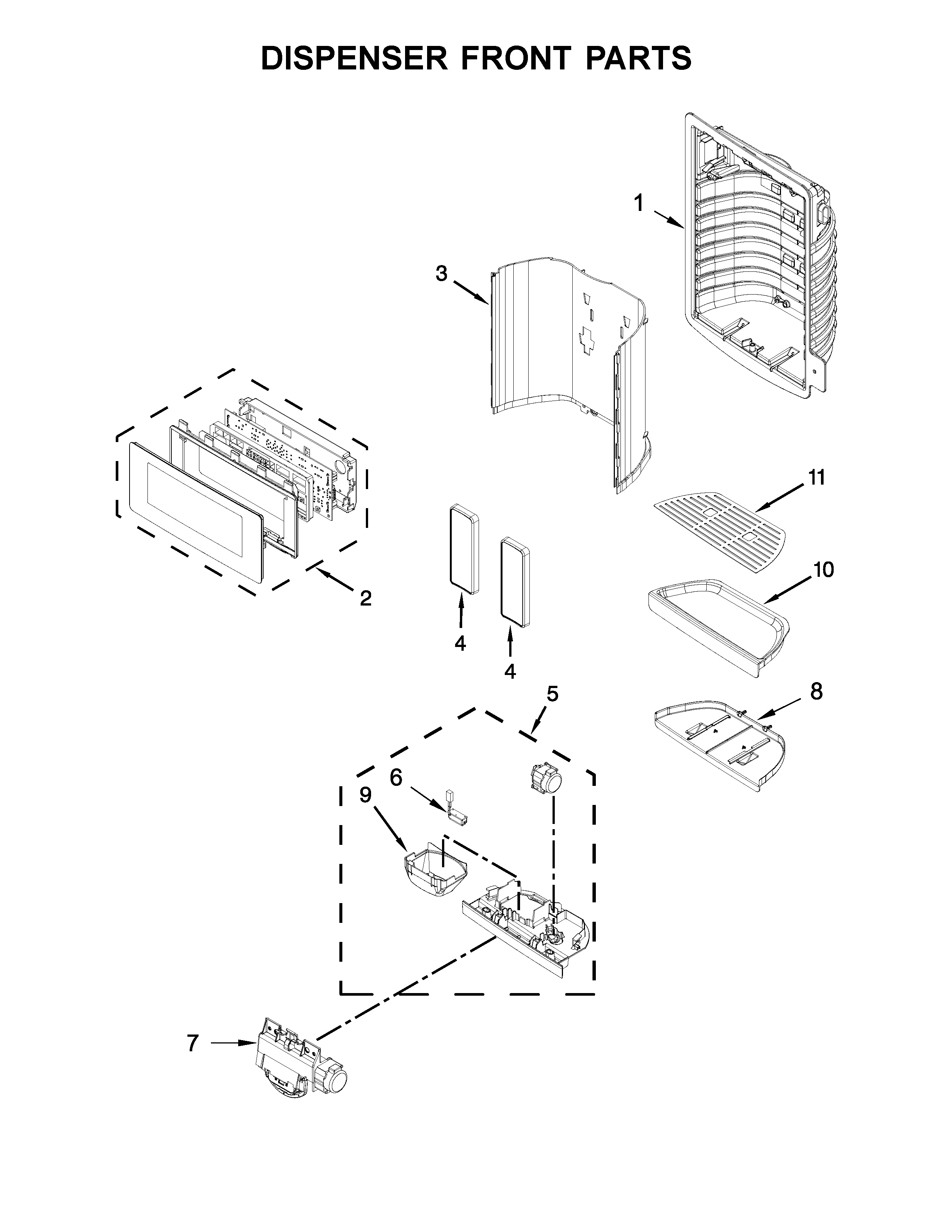 KitchenAid KRFF507EWH01 dispenser front parts diagram