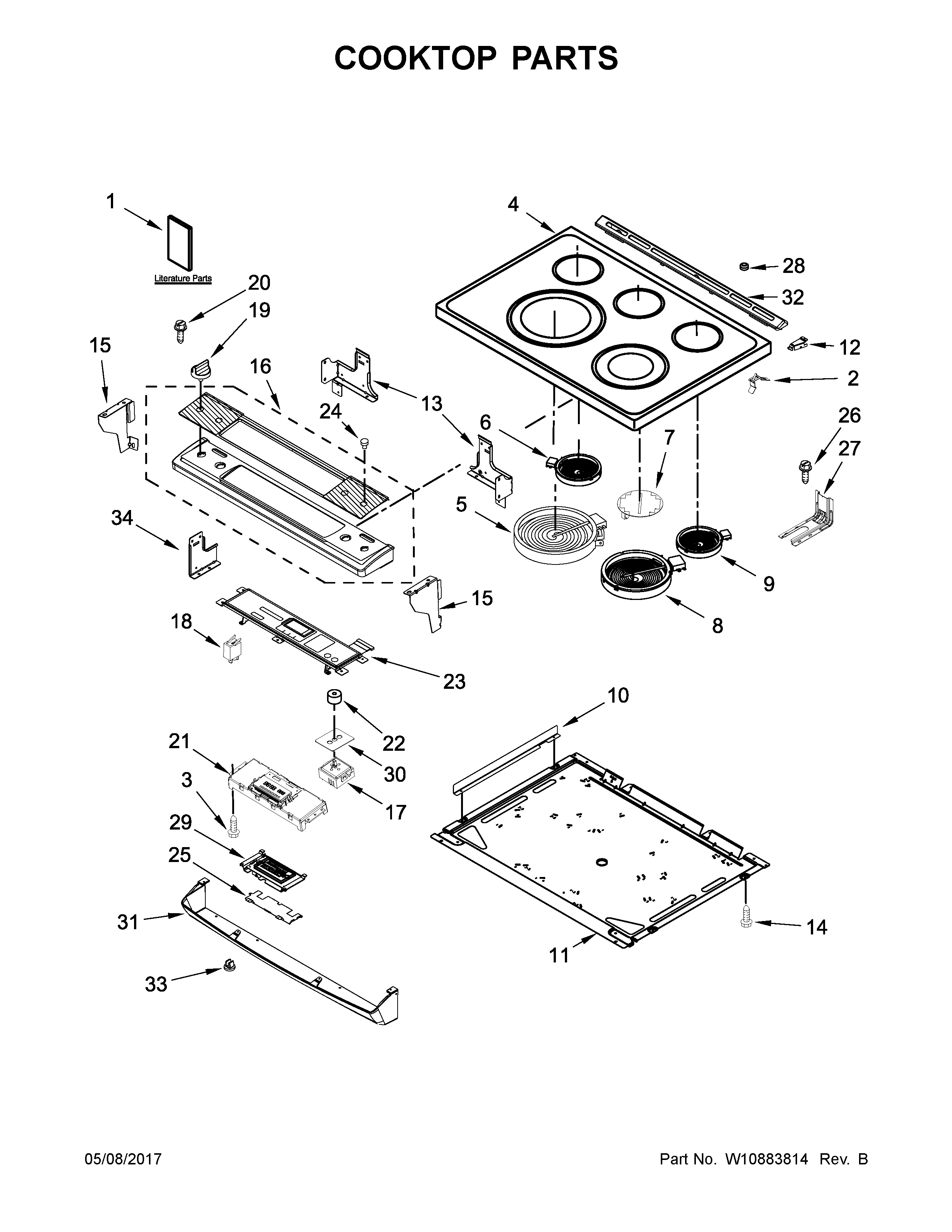 Whirlpool WEE745H0FE0 cooktop parts diagram
