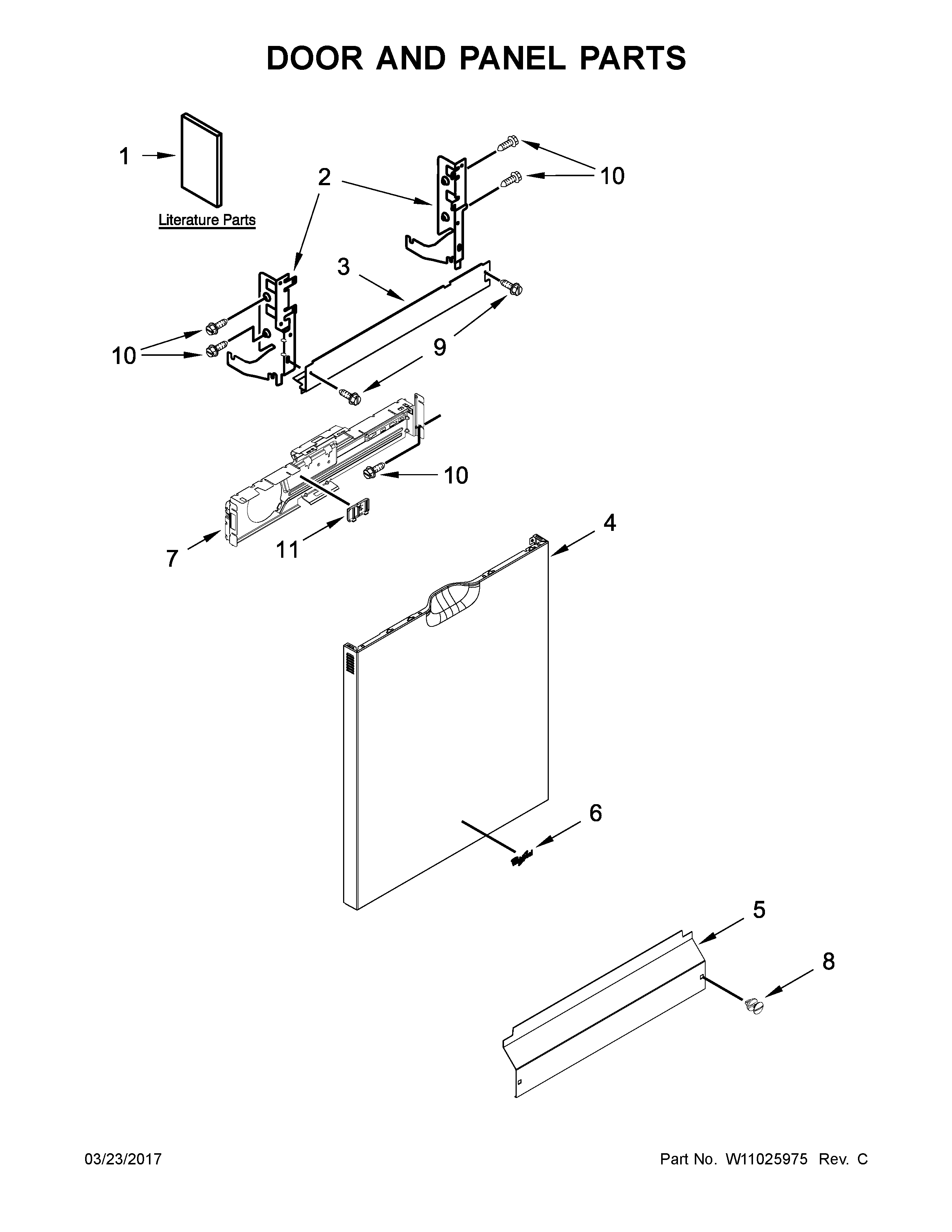 Whirlpool WDF560SAFT1 door and panel parts diagram