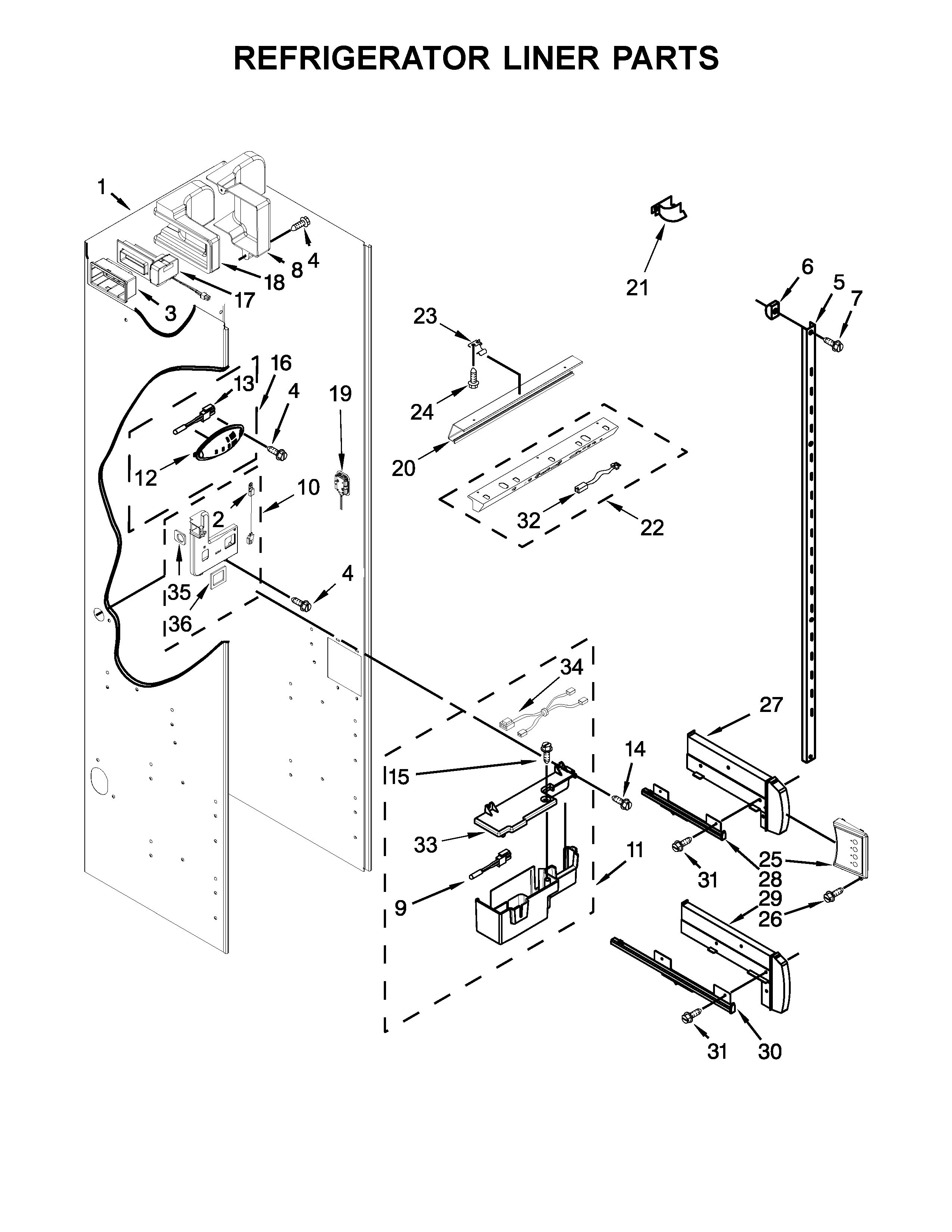 KitchenAid KBSN608EPA01 refrigerator liner parts diagram