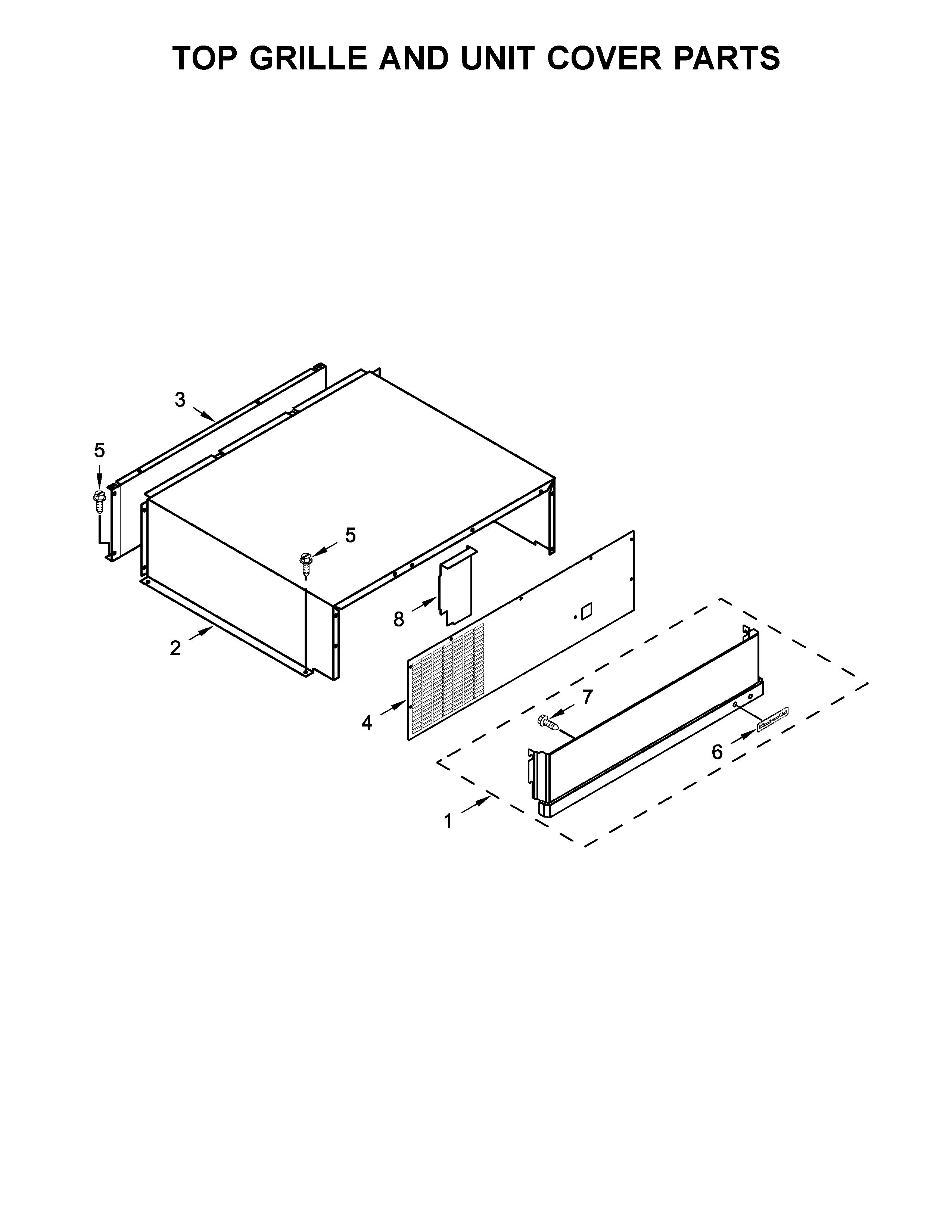 KitchenAid KBSN602EBS01 top grille and unit cover parts diagram