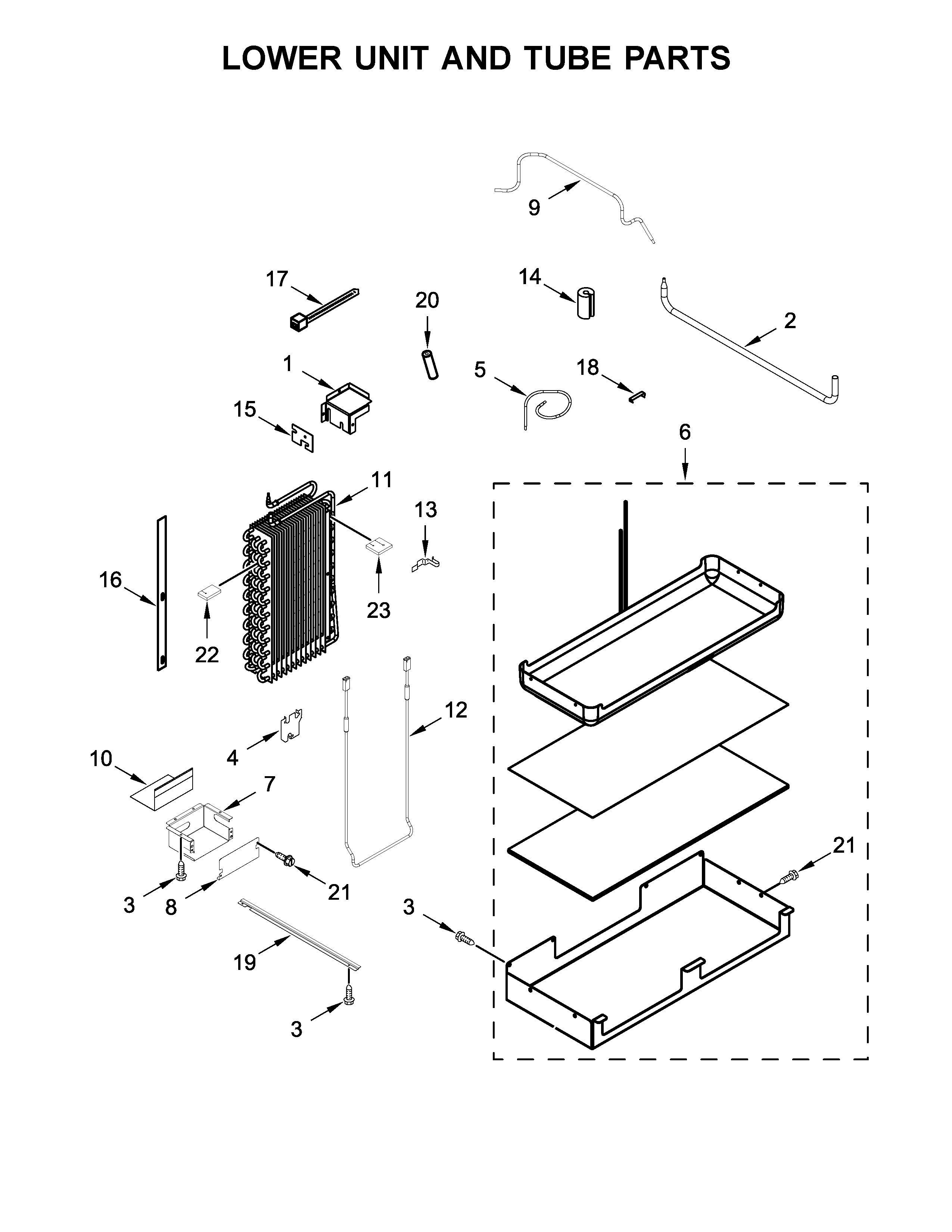KitchenAid KBSN602EBS01 lower unit and tube parts diagram