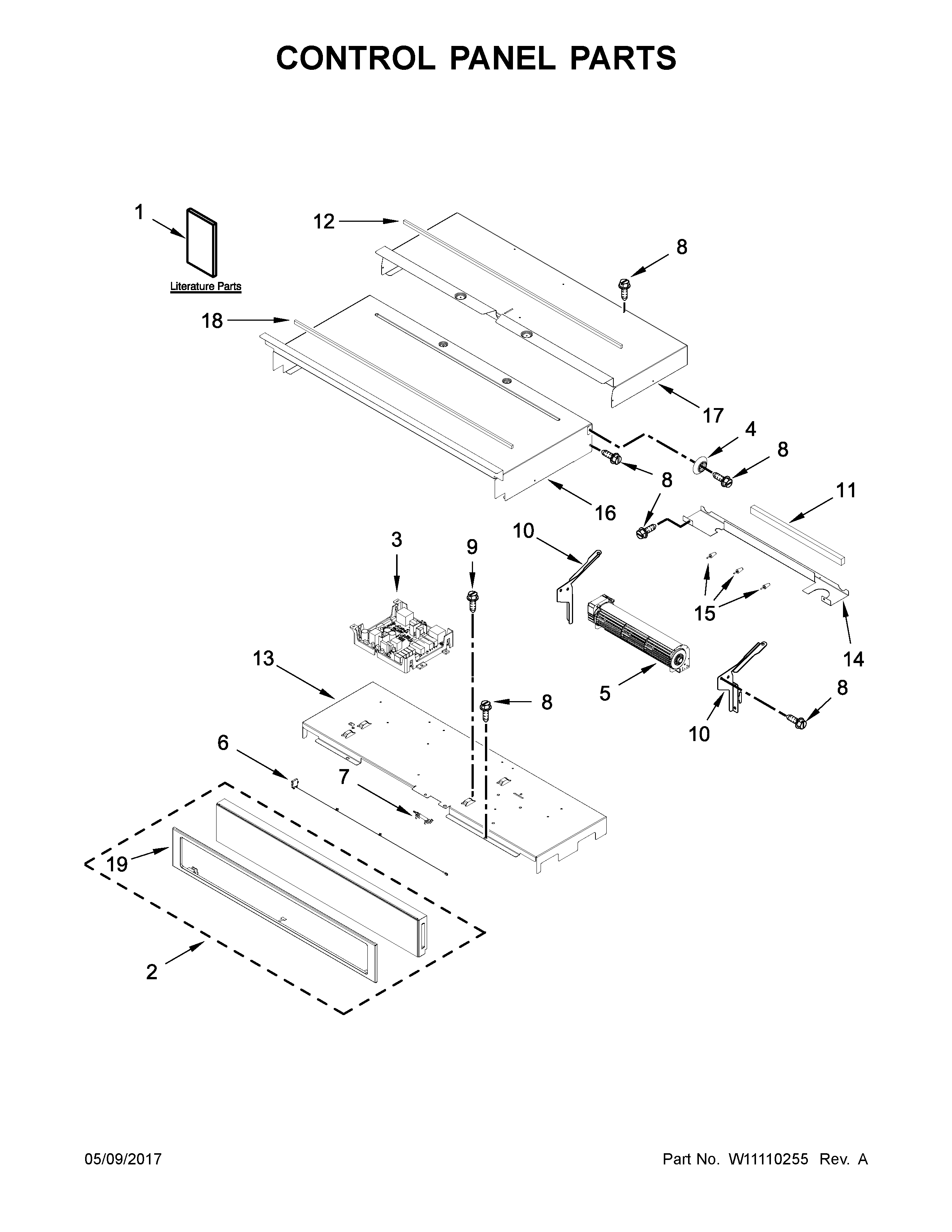 Whirlpool WOD77EC0HS00 control panel parts diagram