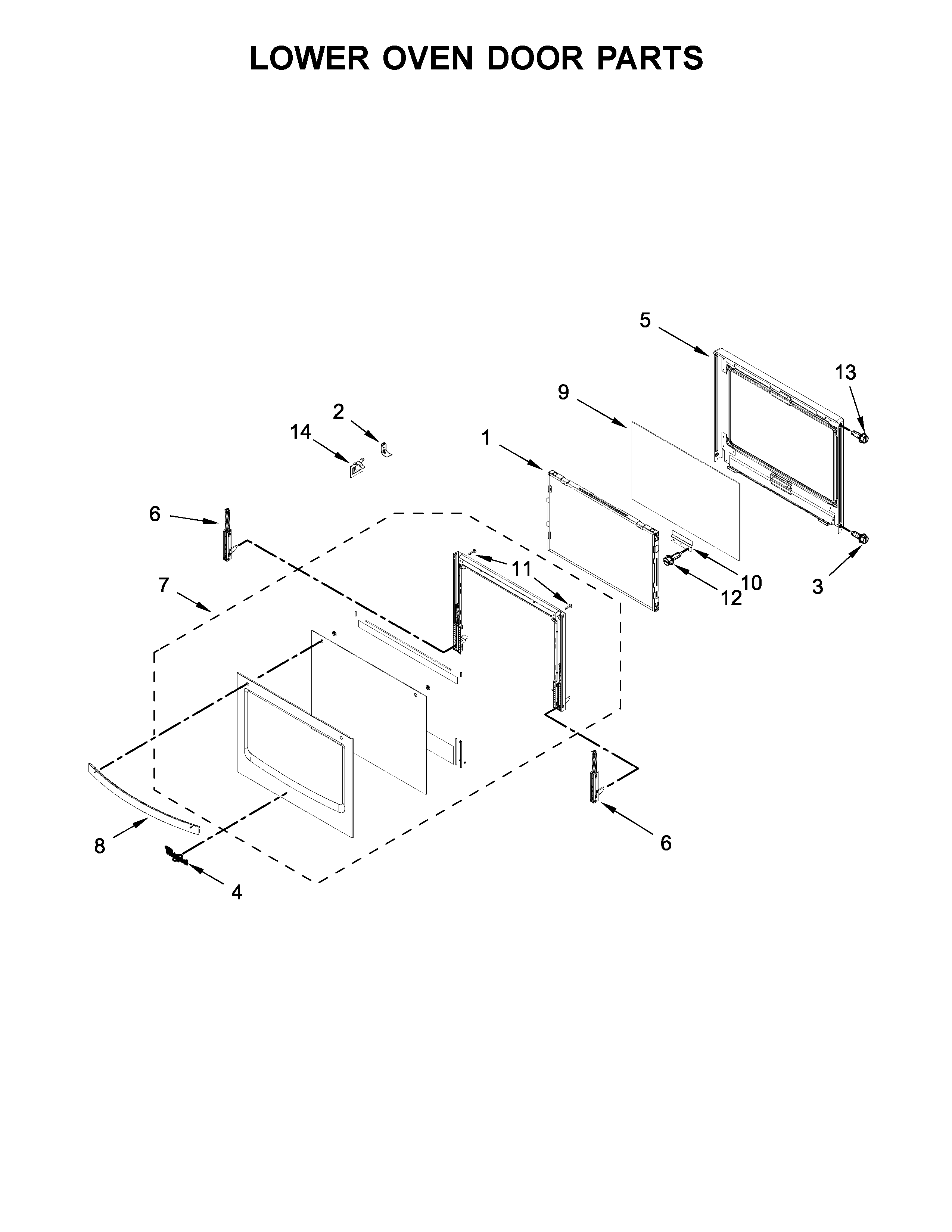 Whirlpool WOD77EC0HS00 lower oven door parts diagram