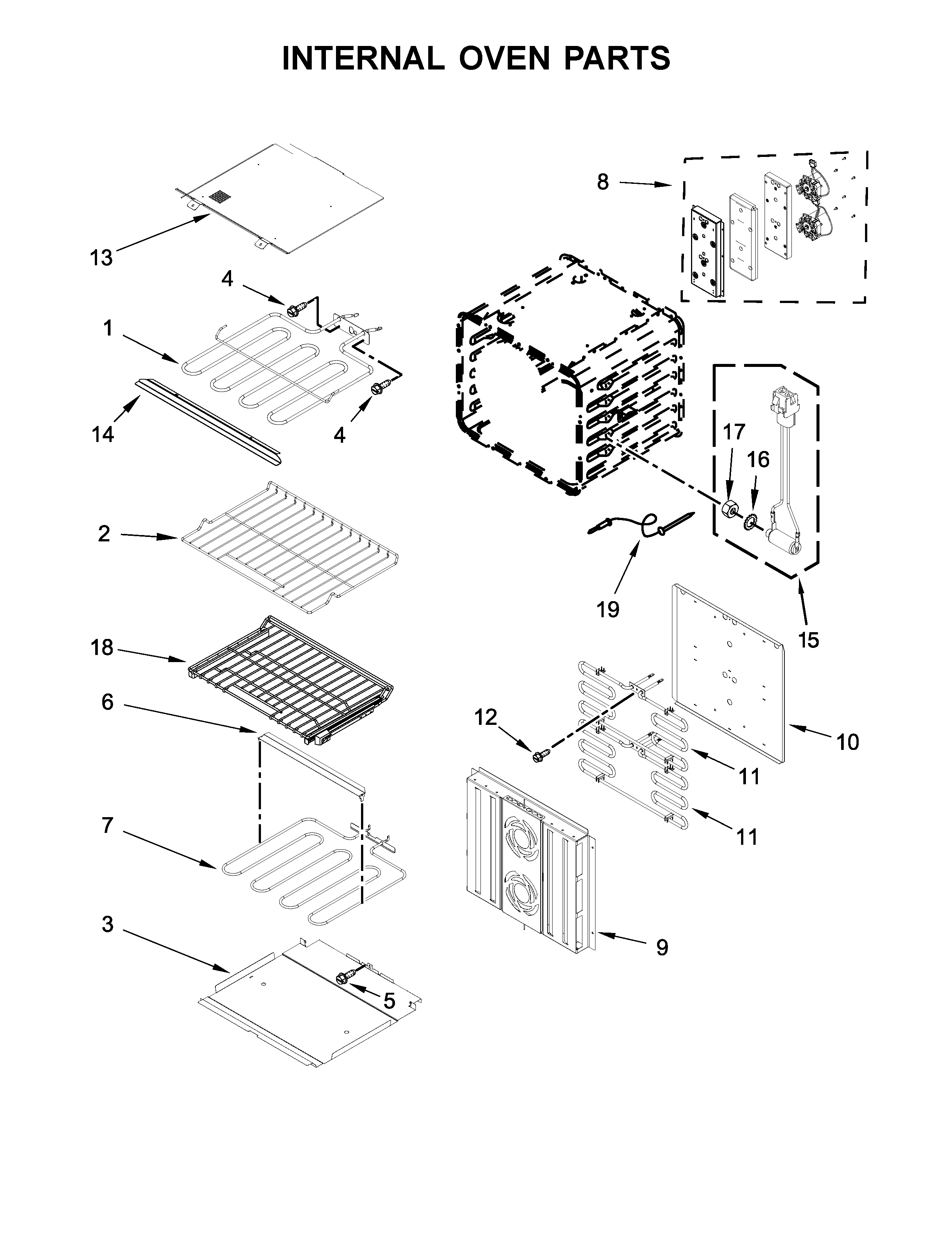 Jenn-Air JJW3430DS01 internal oven parts diagram