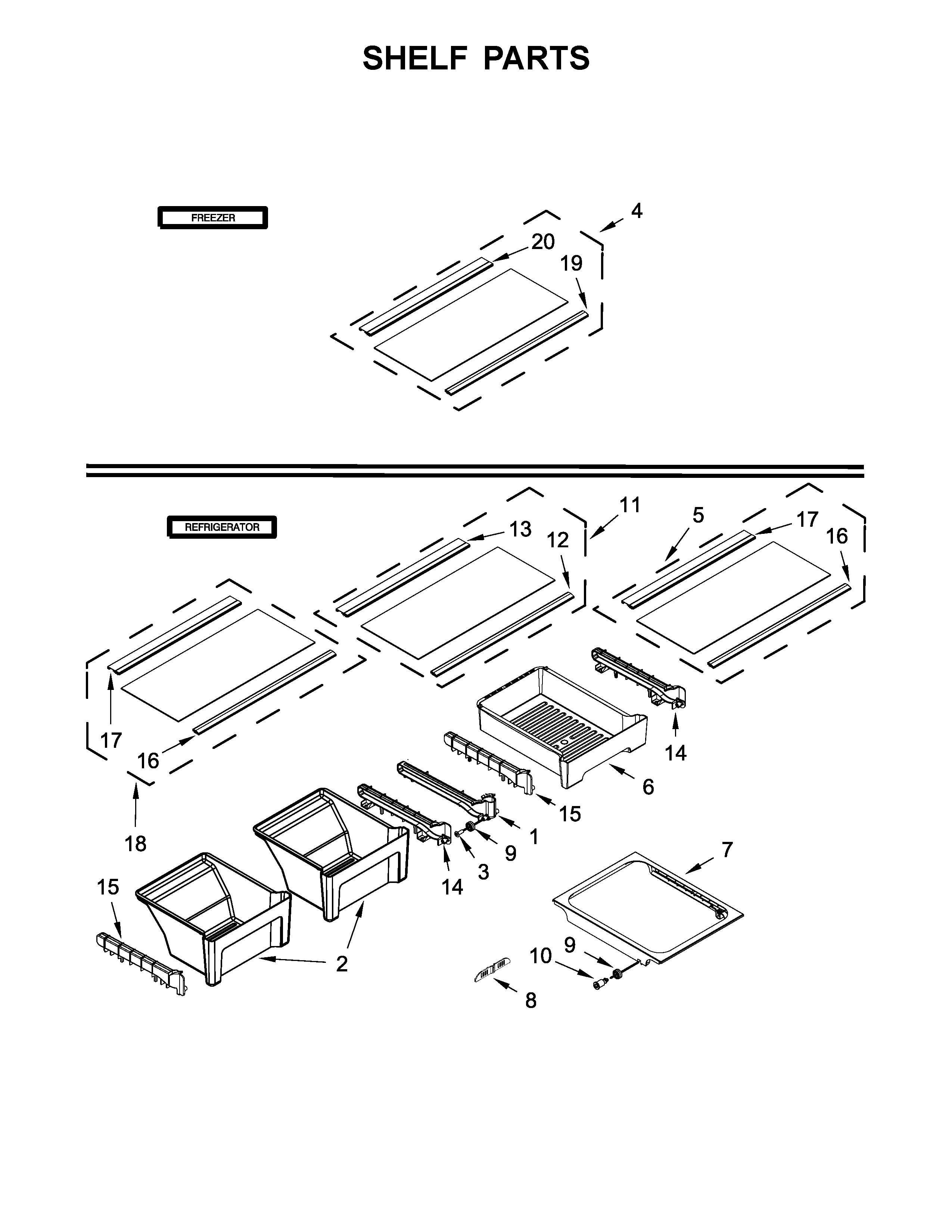 Whirlpool WRT318FZDM00 shelf parts diagram