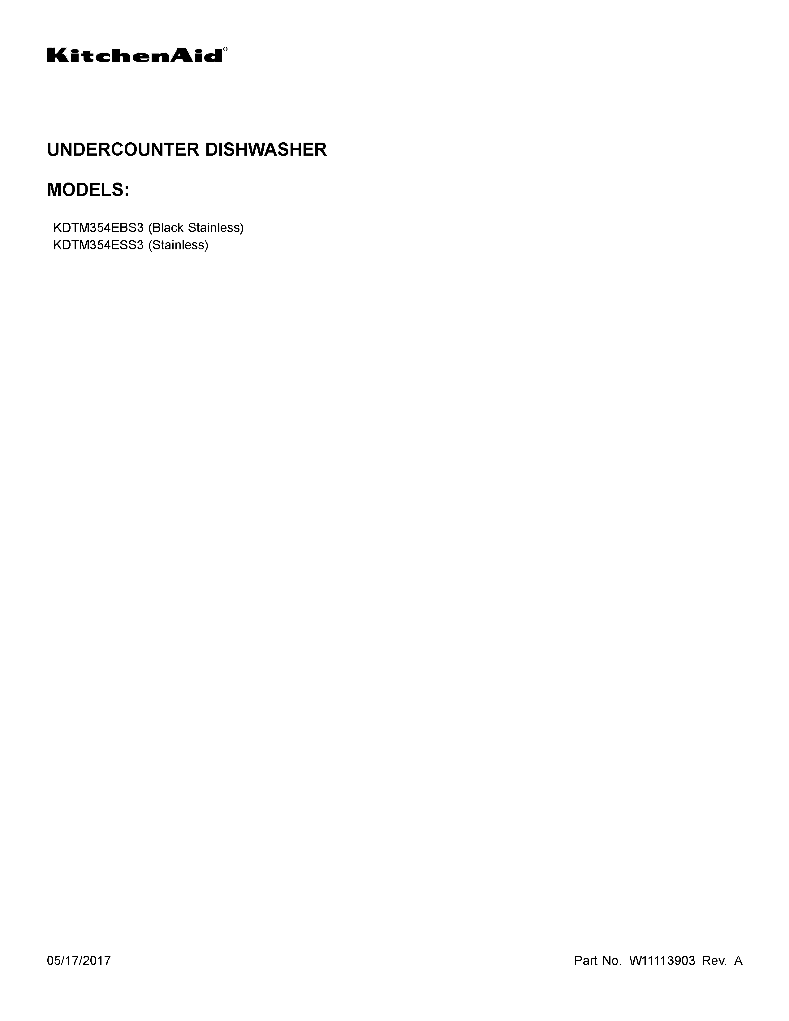 KitchenAid KDTM354ESS3 cover sheet diagram