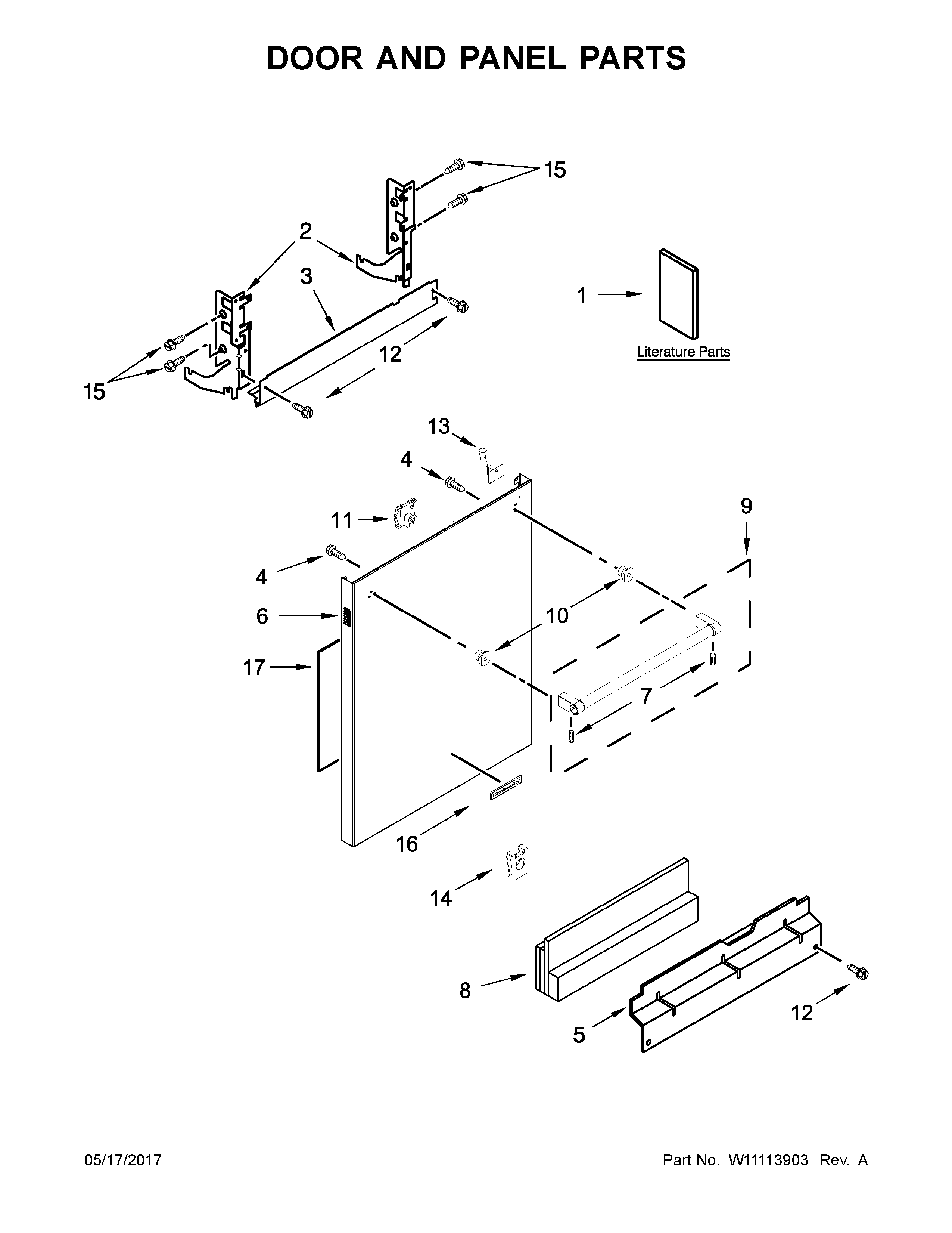 KitchenAid KDTM354ESS3 door and panel parts diagram
