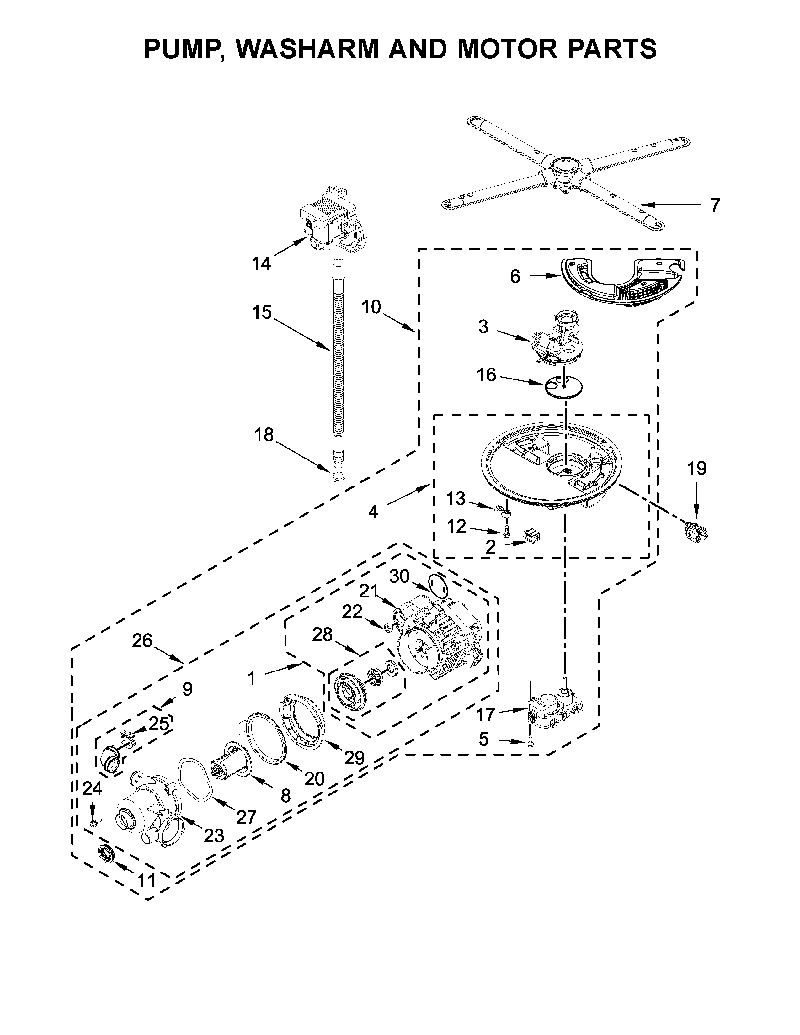 KitchenAid KDTM354ESS3 pump, washarm and motor parts diagram