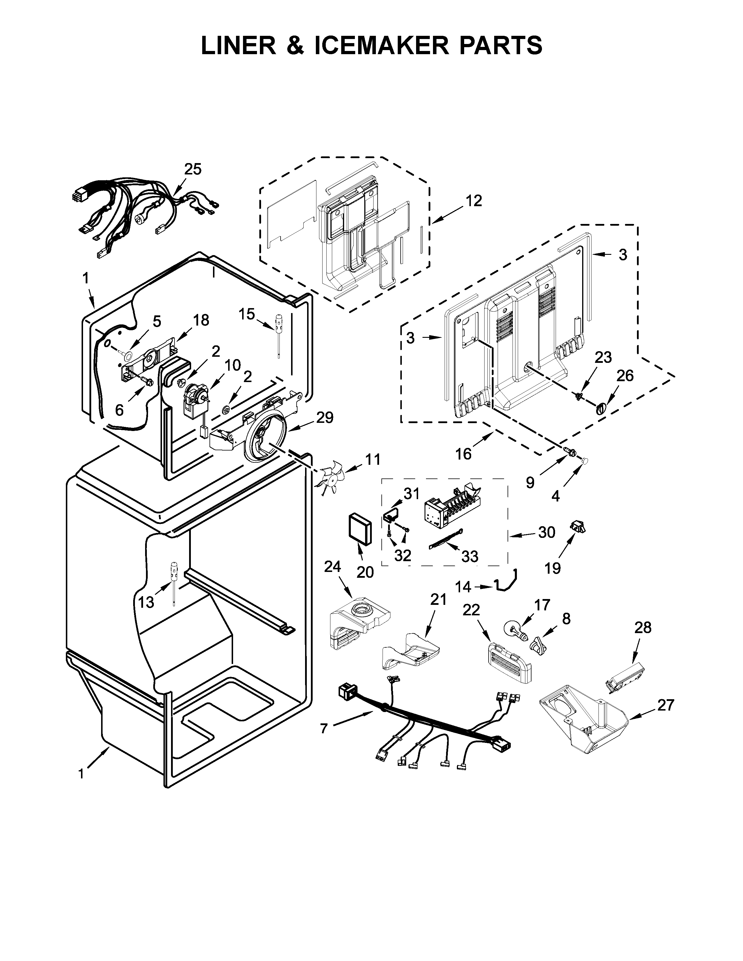 Whirlpool WRT348FMEZ00 liner & icemaker parts diagram