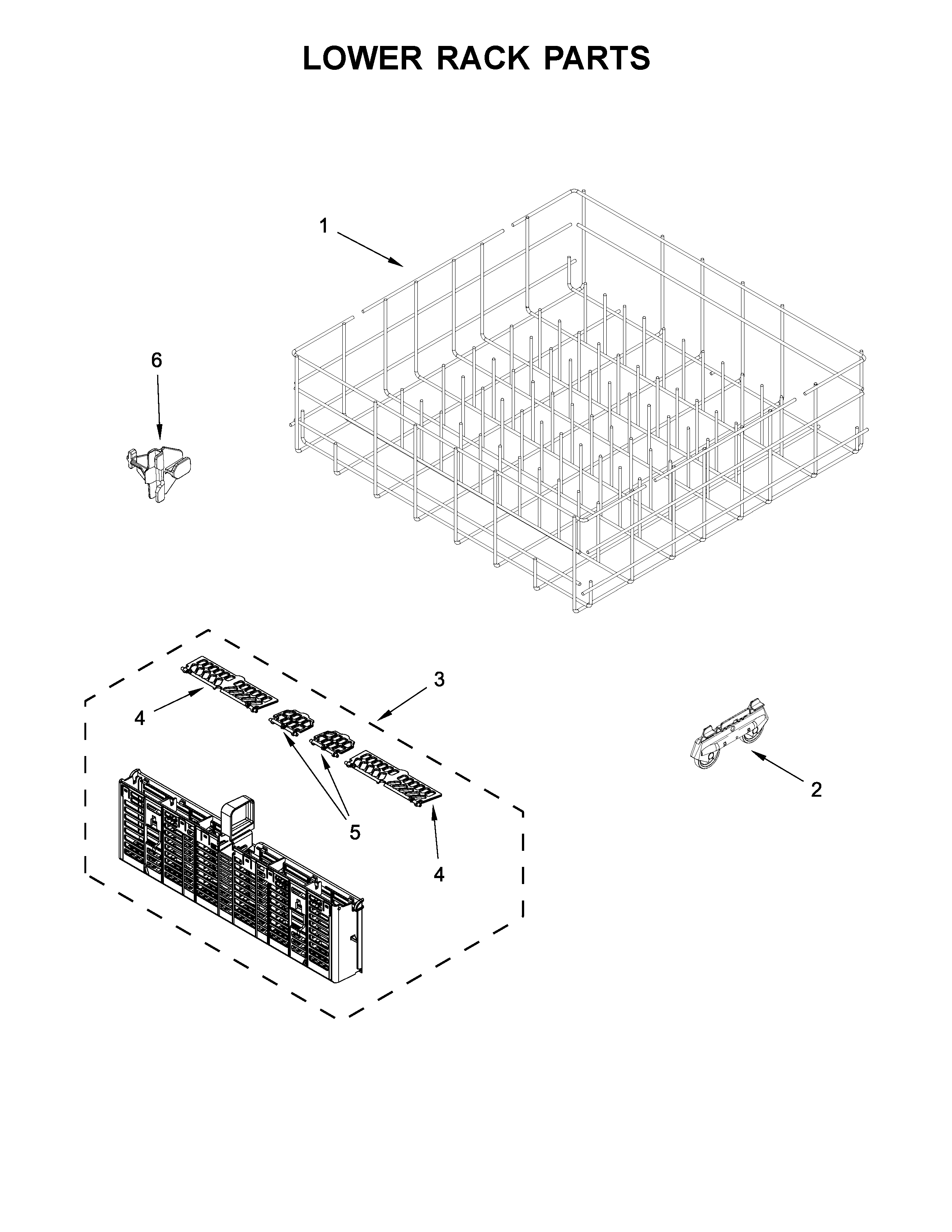 Whirlpool WDT710PAHB0 lower rack parts diagram