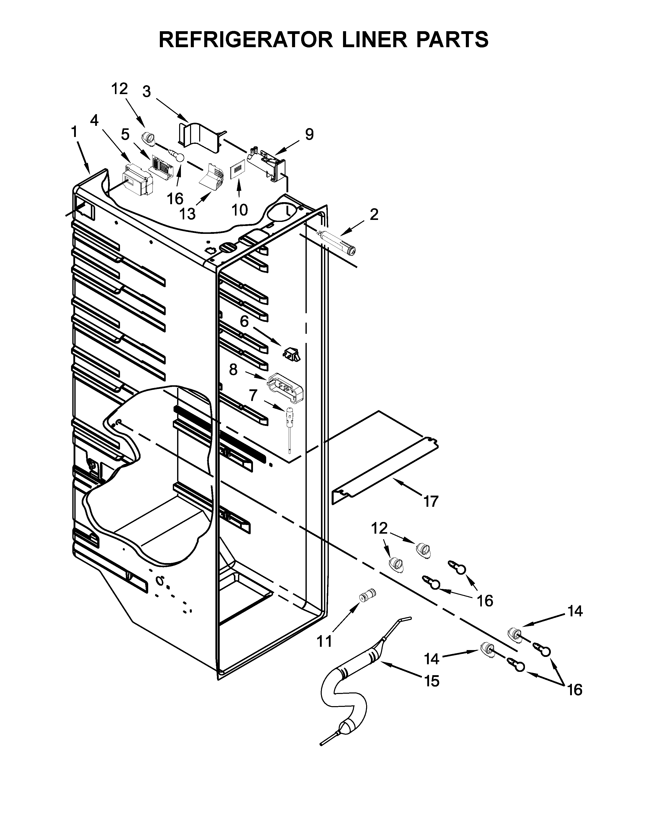 Whirlpool WRS571CIDB02 refrigerator liner parts diagram