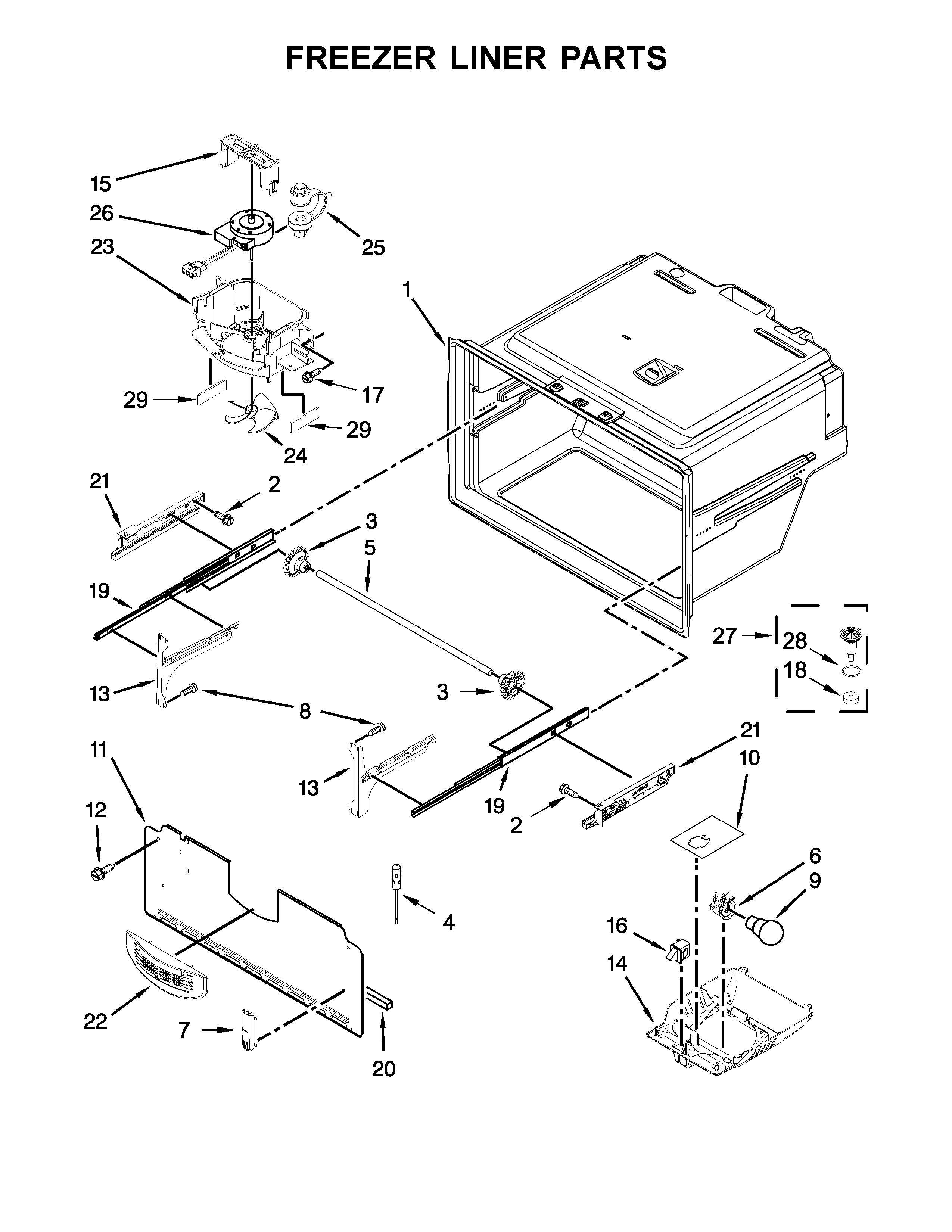 Maytag MFI2269DRM01 freezer liner parts diagram