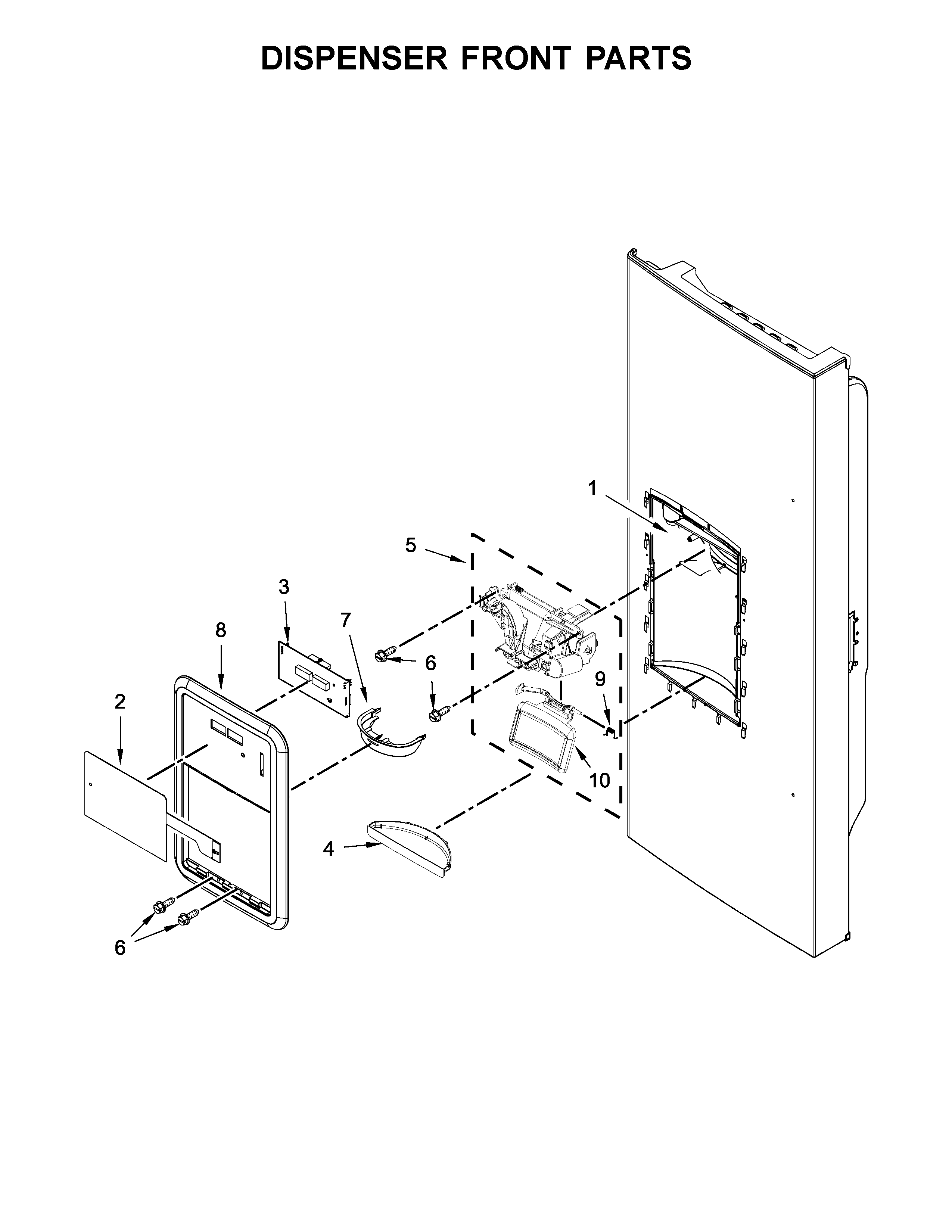 Maytag MFI2269DRM01 dispenser front parts diagram