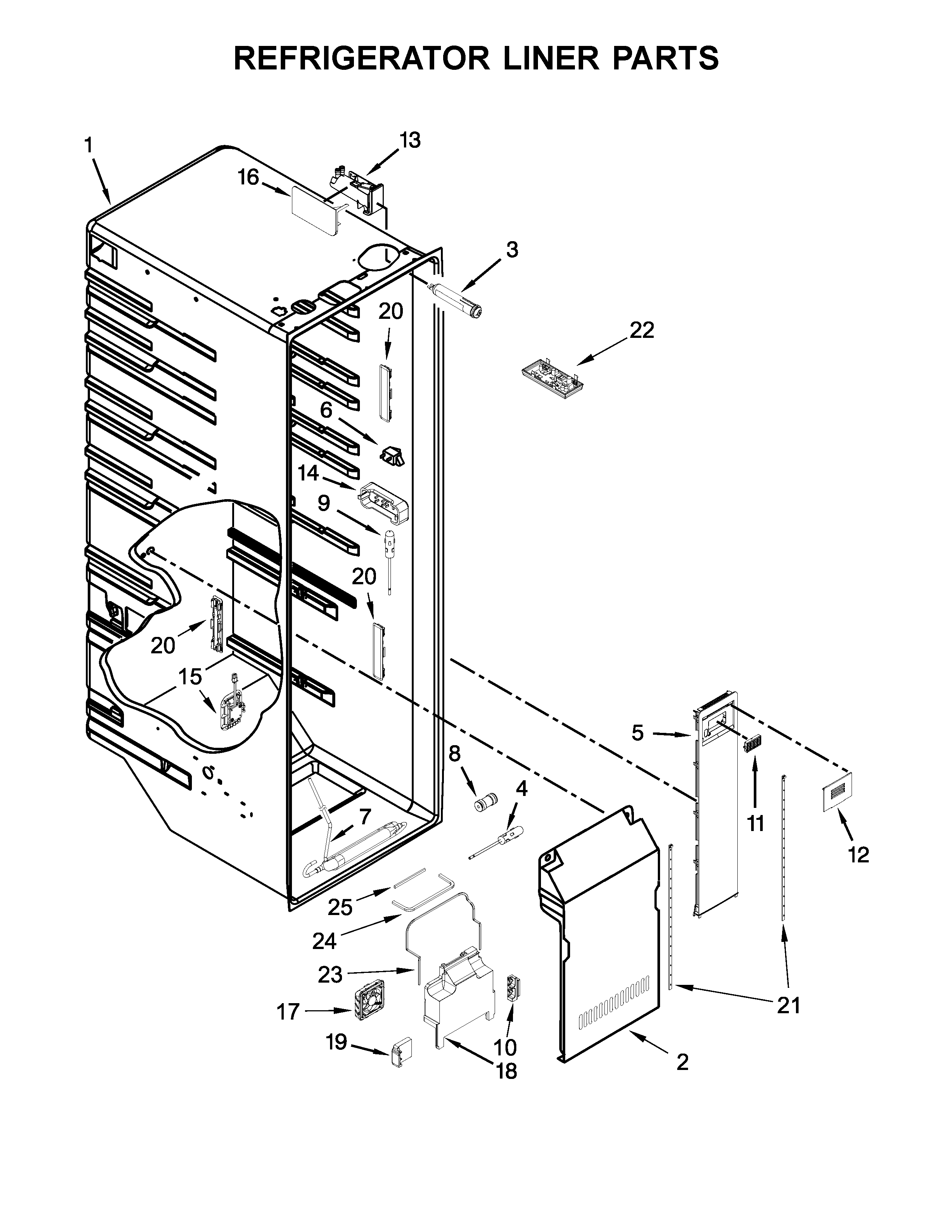 KitchenAid KRSF505ESS00 refrigerator liner parts diagram