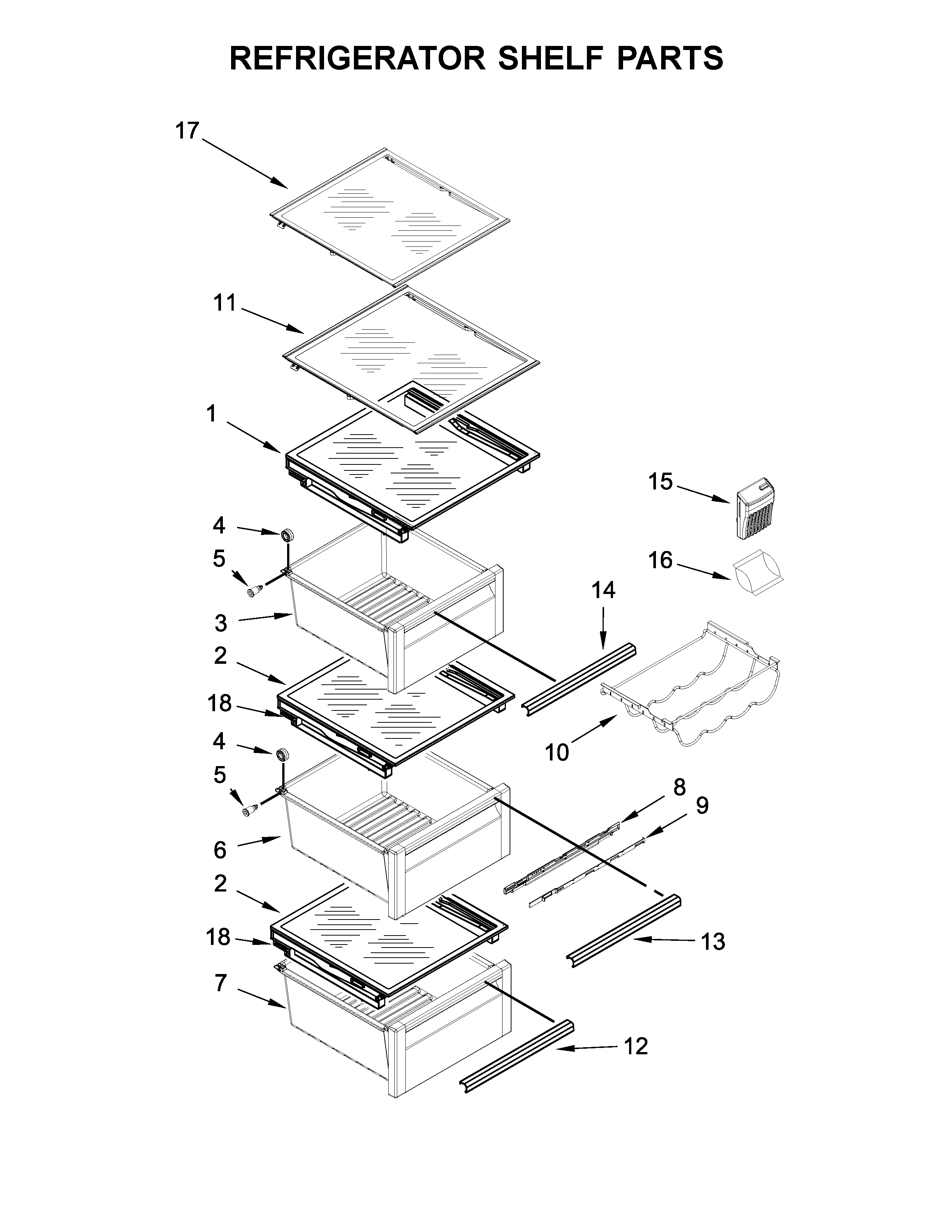 KitchenAid KRSF505ESS00 refrigerator shelf parts diagram