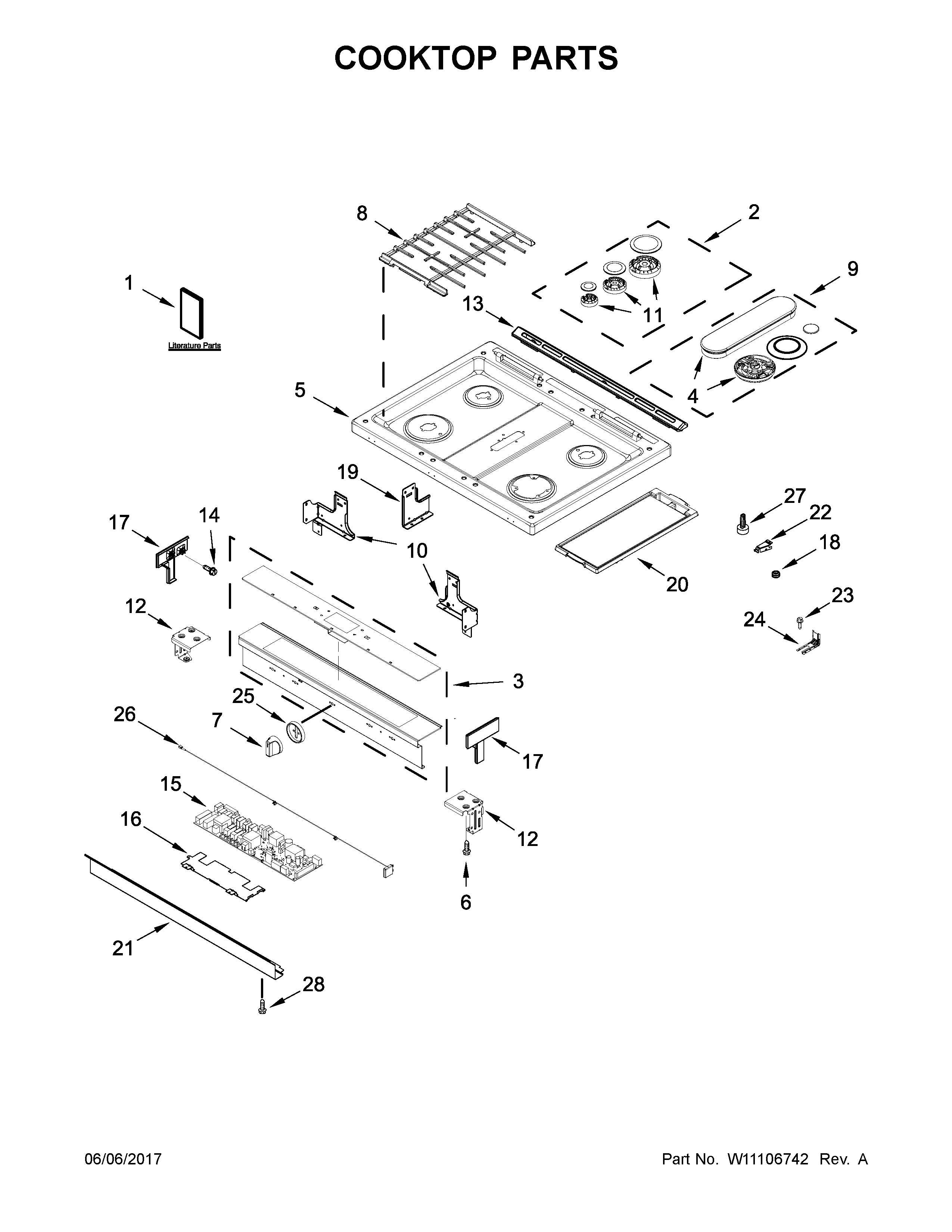 Whirlpool WEG750H0HB0 cooktop parts diagram