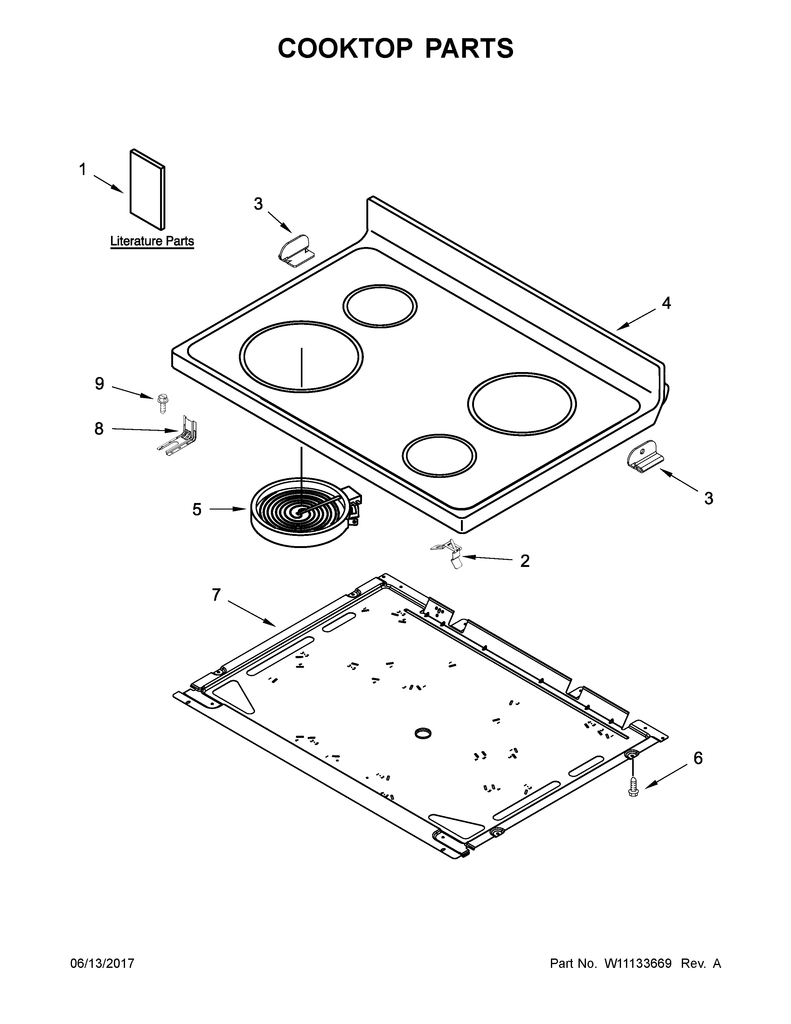 Whirlpool WFE515S0ED1 cooktop parts diagram
