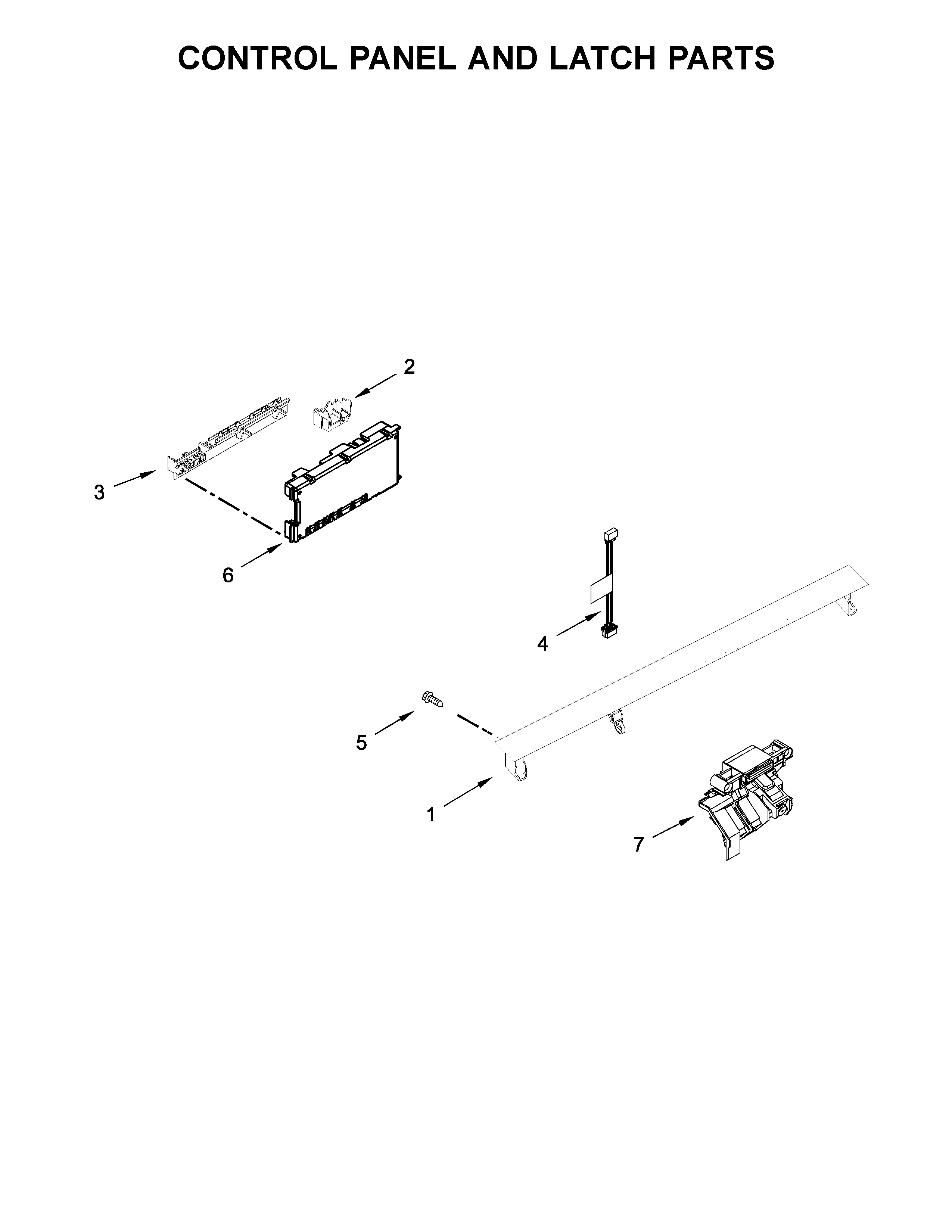 Whirlpool WDTA50SAHN0 control panel and latch parts diagram