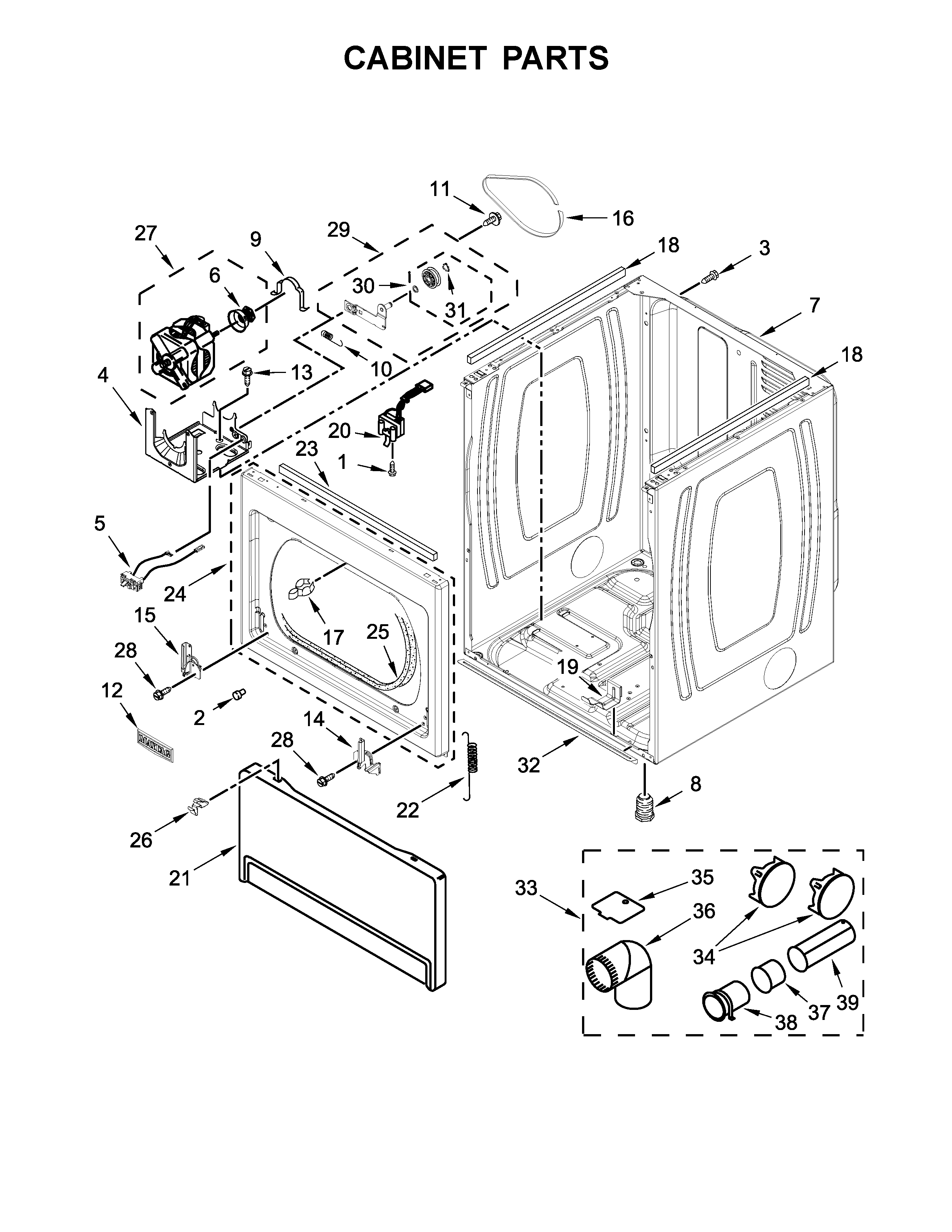 Whirlpool WED7500GC0 cabinet parts diagram