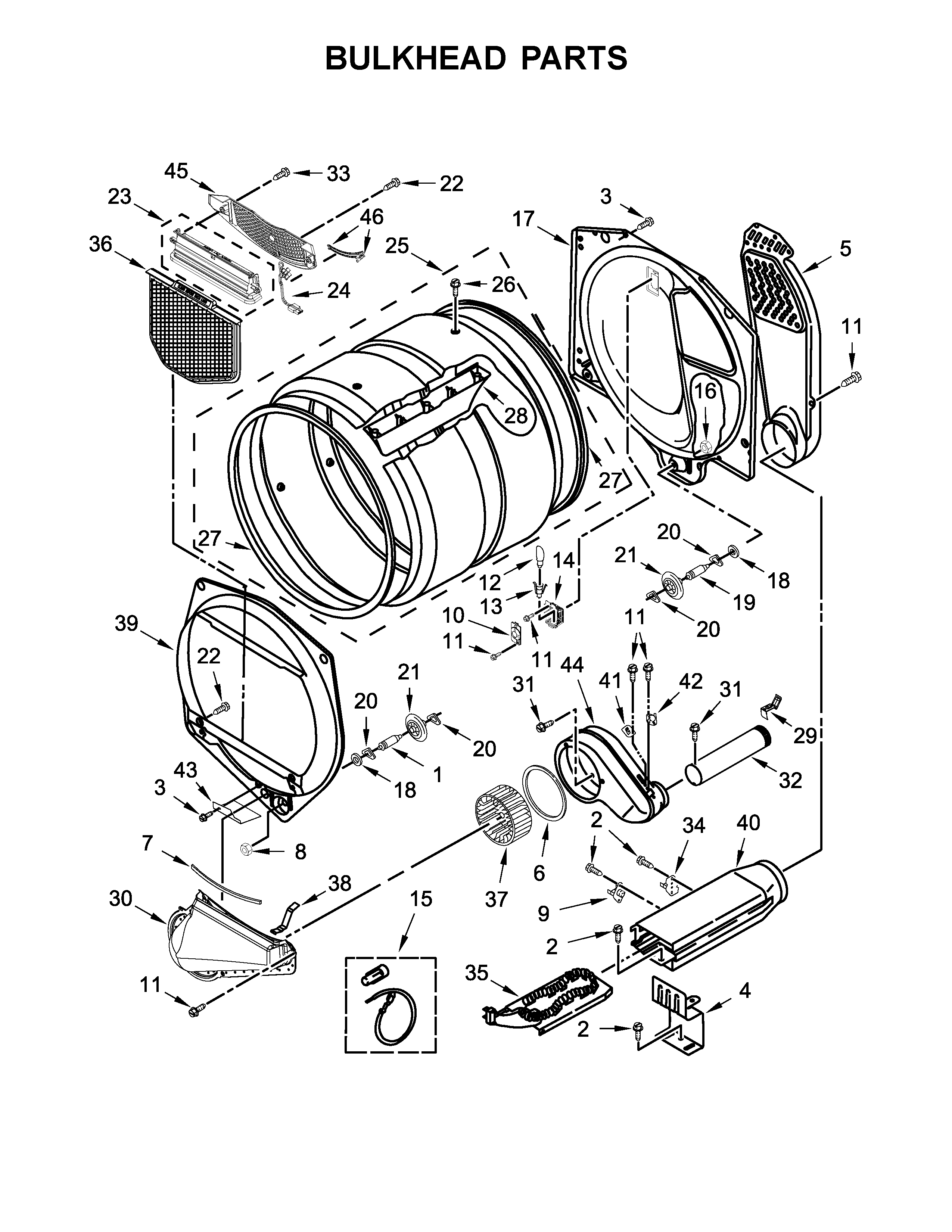 Whirlpool WED7500GC0 bulkhead parts diagram