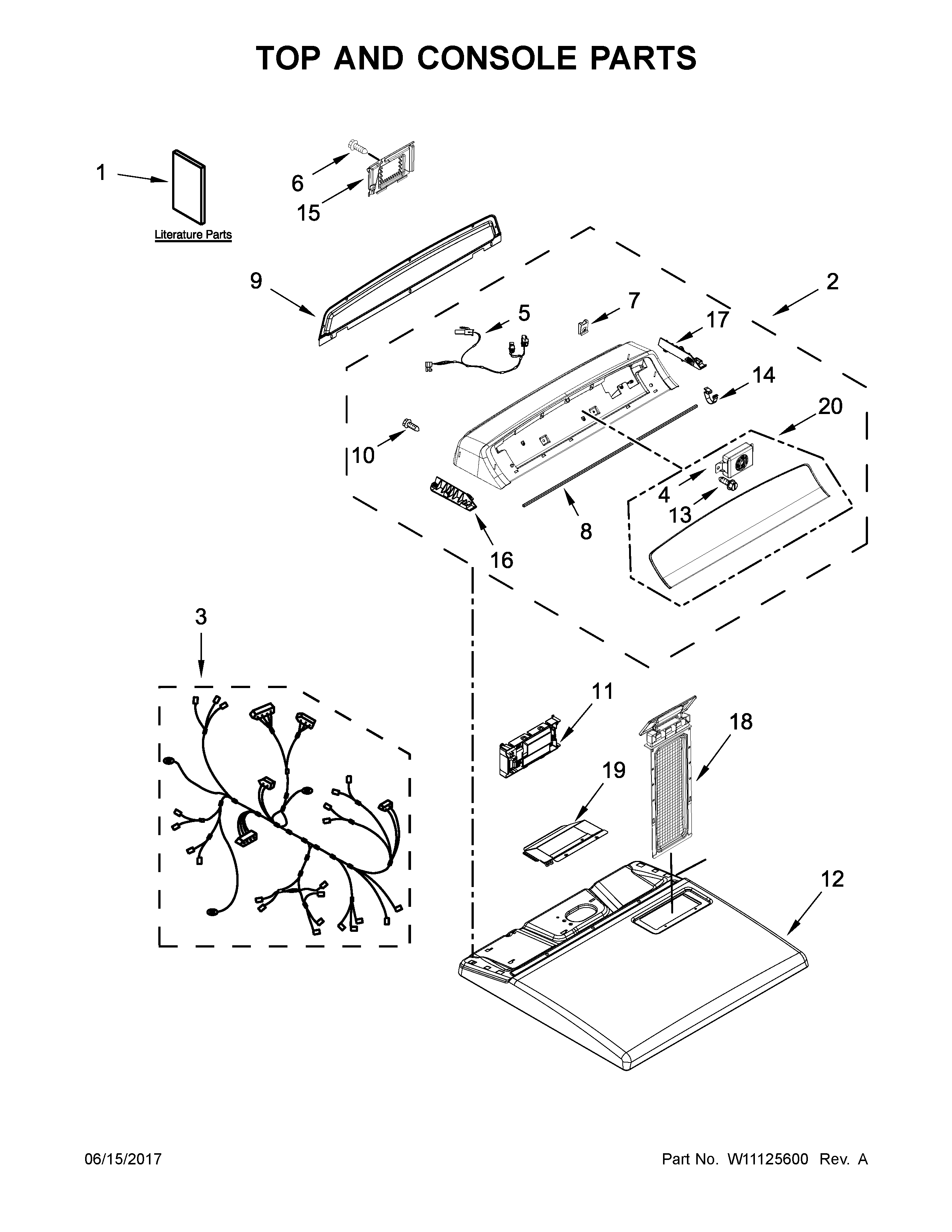Whirlpool WGD7000DW3 top and console parts diagram