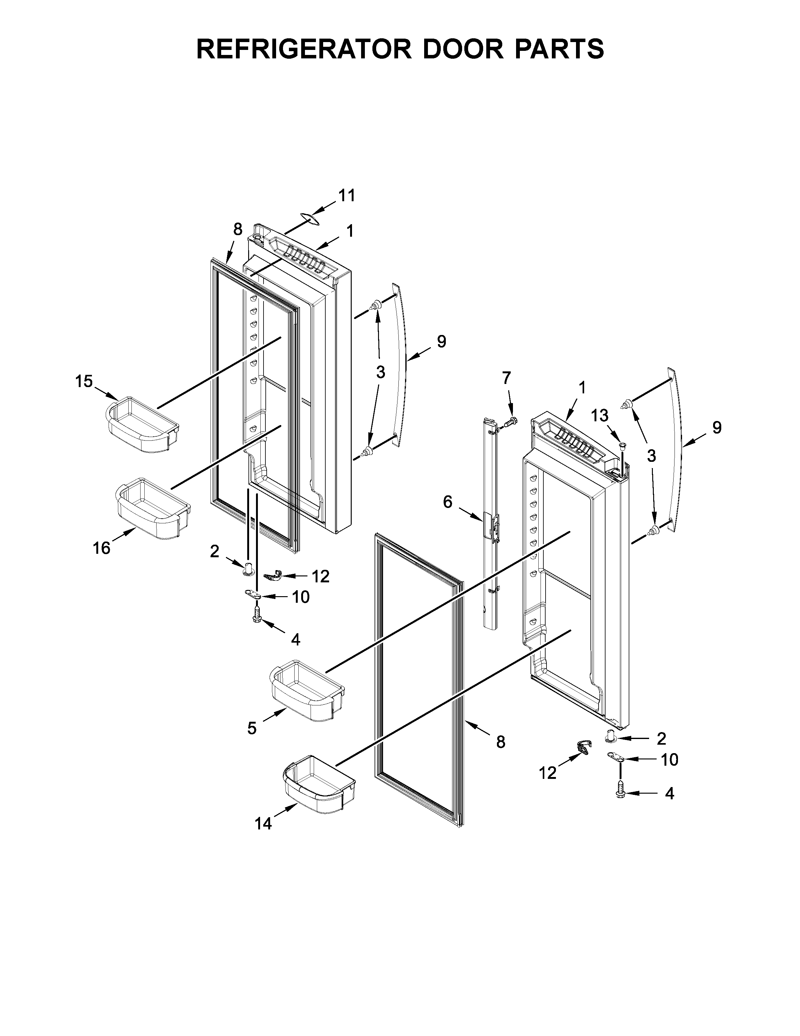 Whirlpool WRF532SNHV00 refrigerator door parts diagram