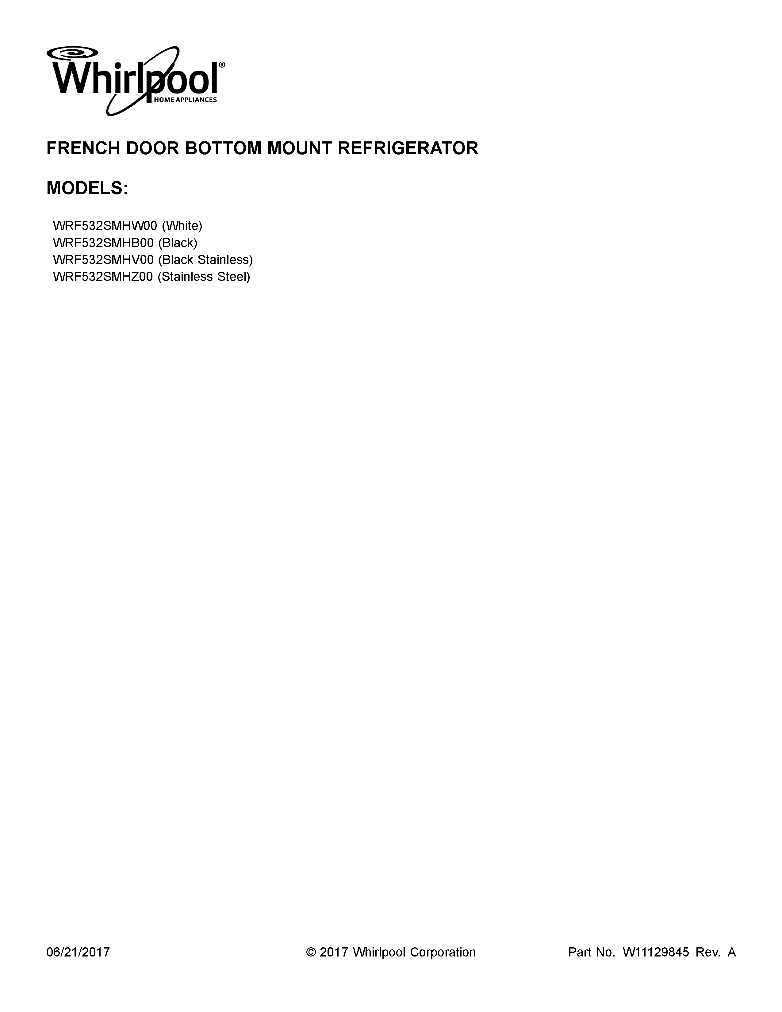 Whirlpool WRF532SMHB00 cover sheet diagram