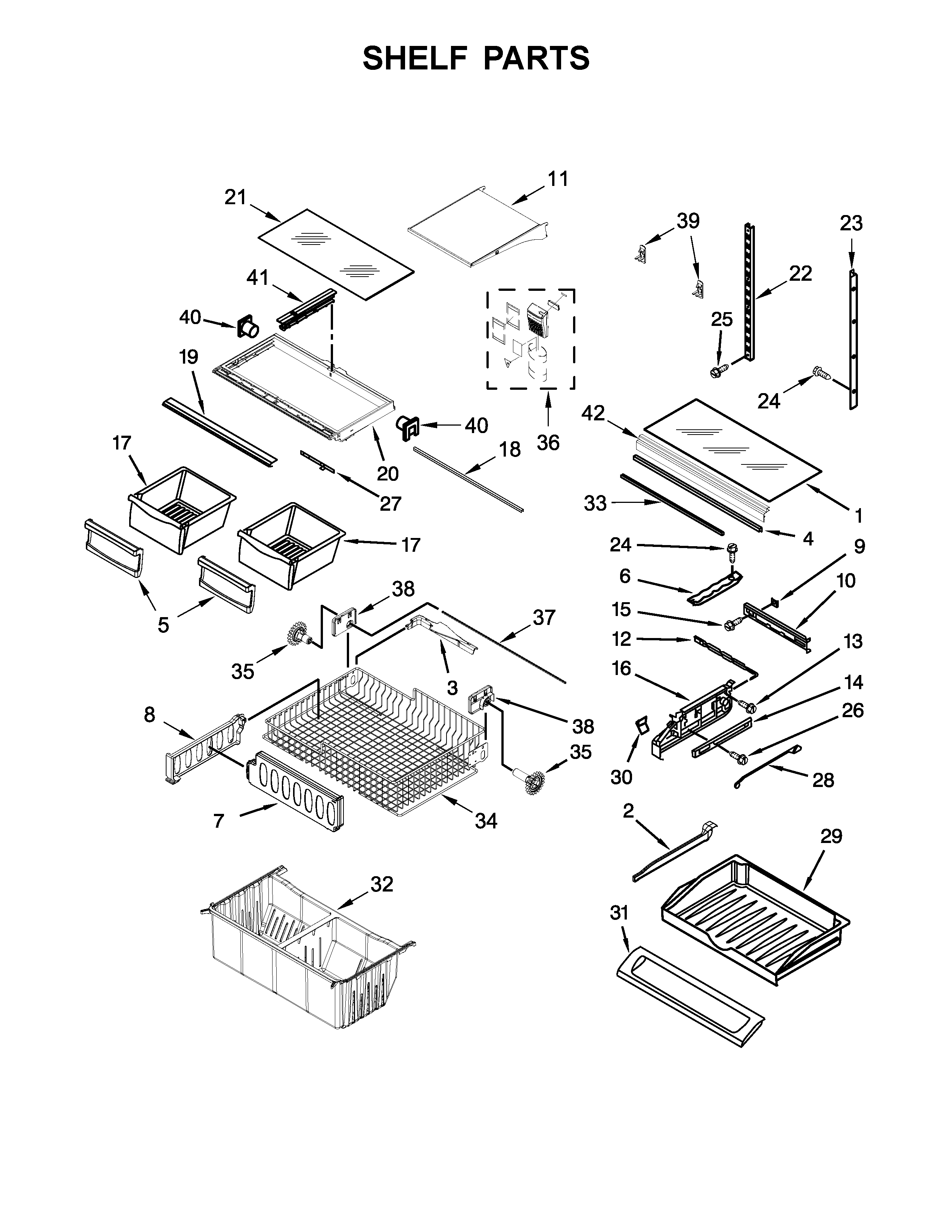 Whirlpool WRF532SMHB00 shelf parts diagram