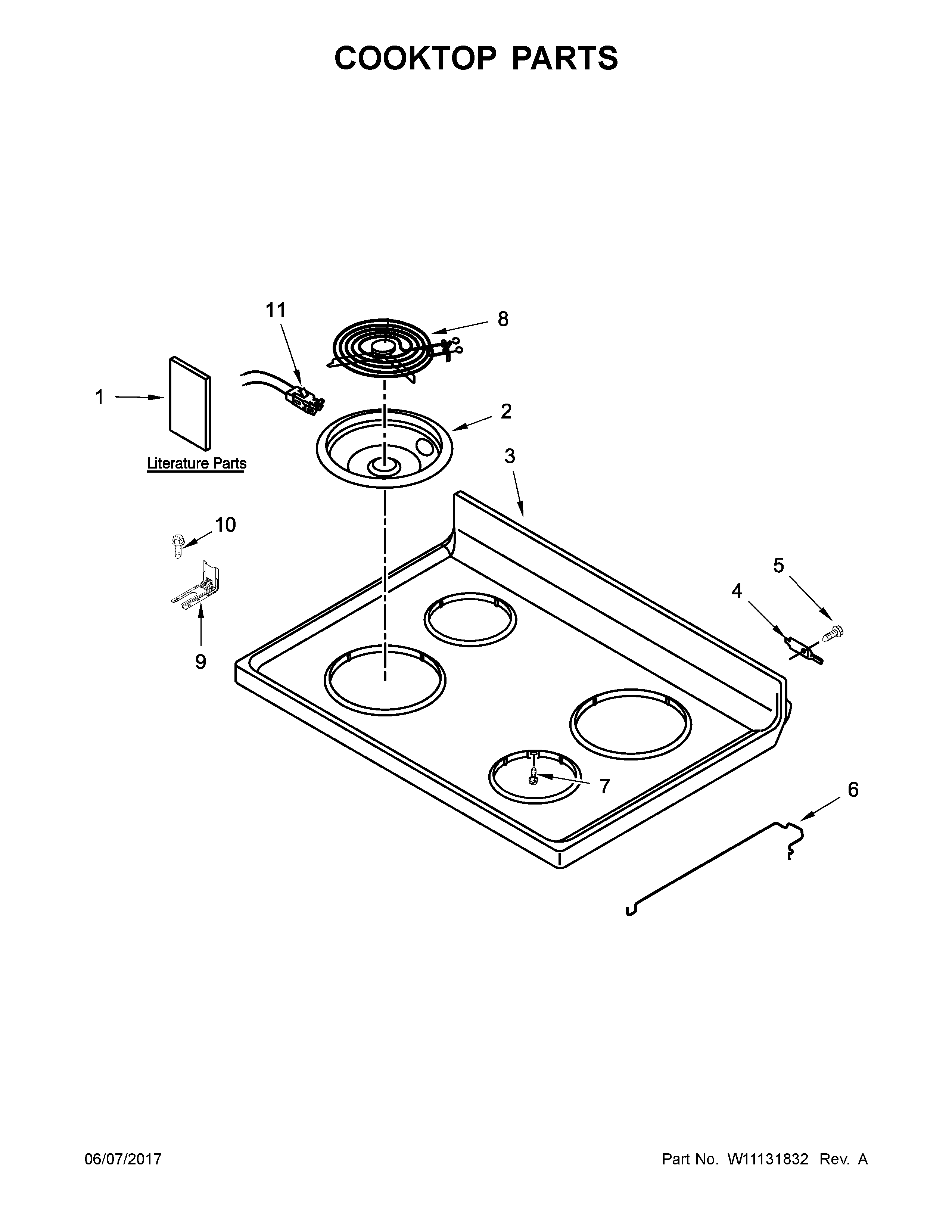 Whirlpool WFC150M0EB1 cooktop parts diagram