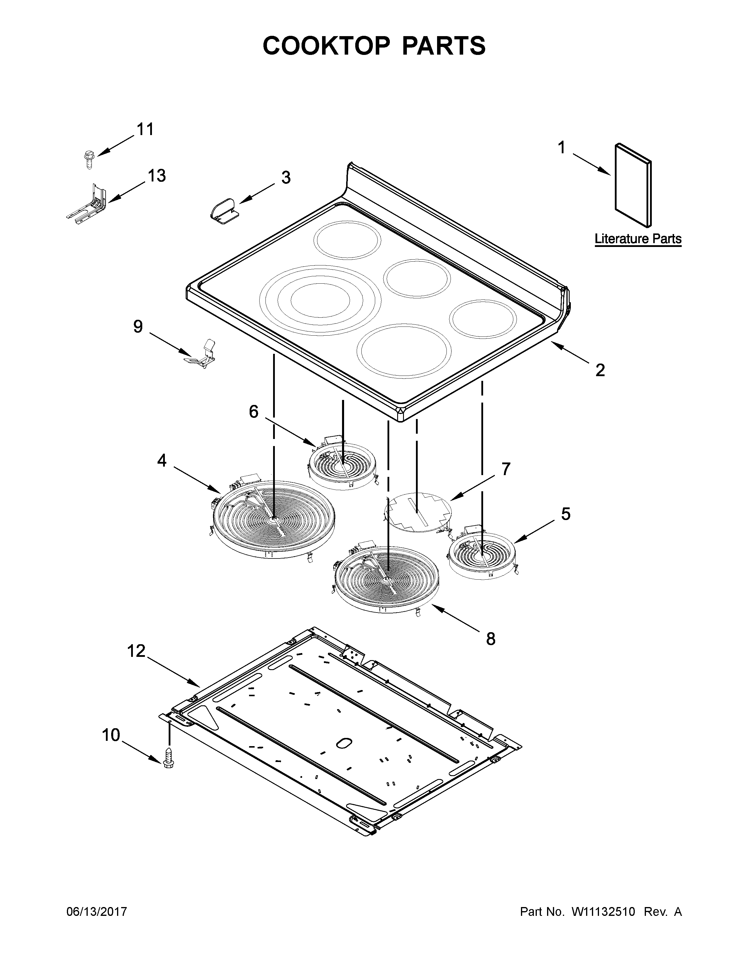 Whirlpool WFE770H0FZ1 cooktop parts diagram