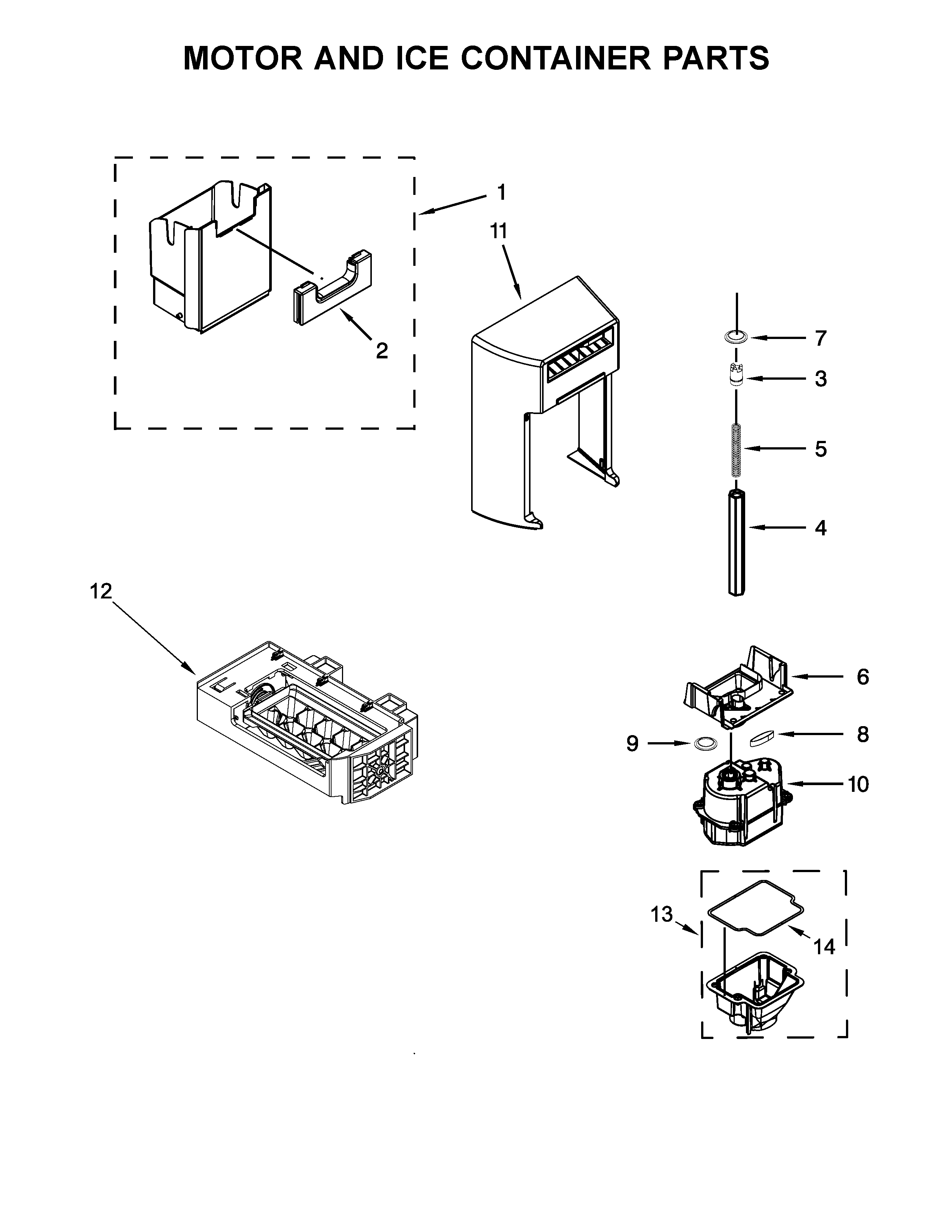Whirlpool WRS586FLDW03 motor and ice container parts diagram