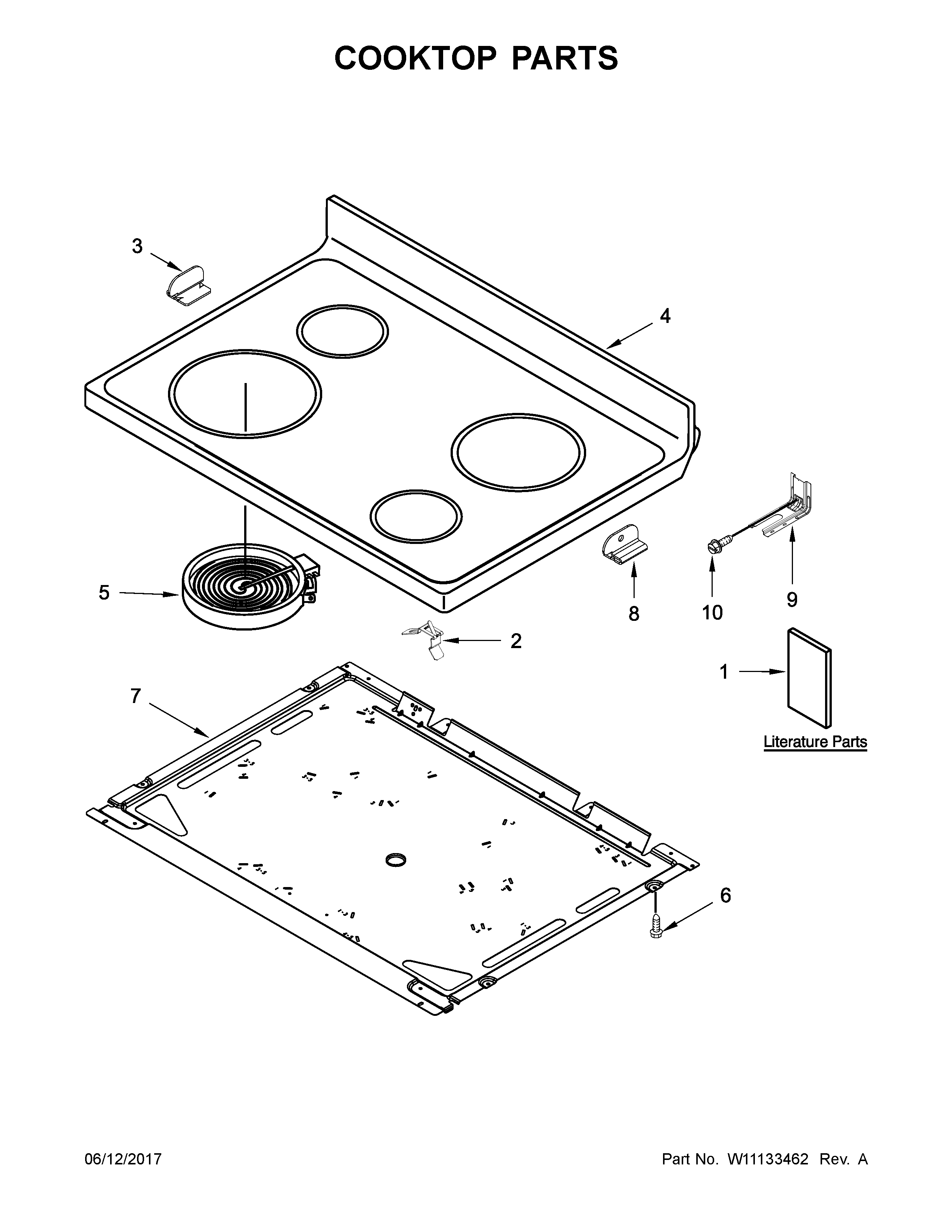 Whirlpool WFE320M0EB1 cooktop parts diagram