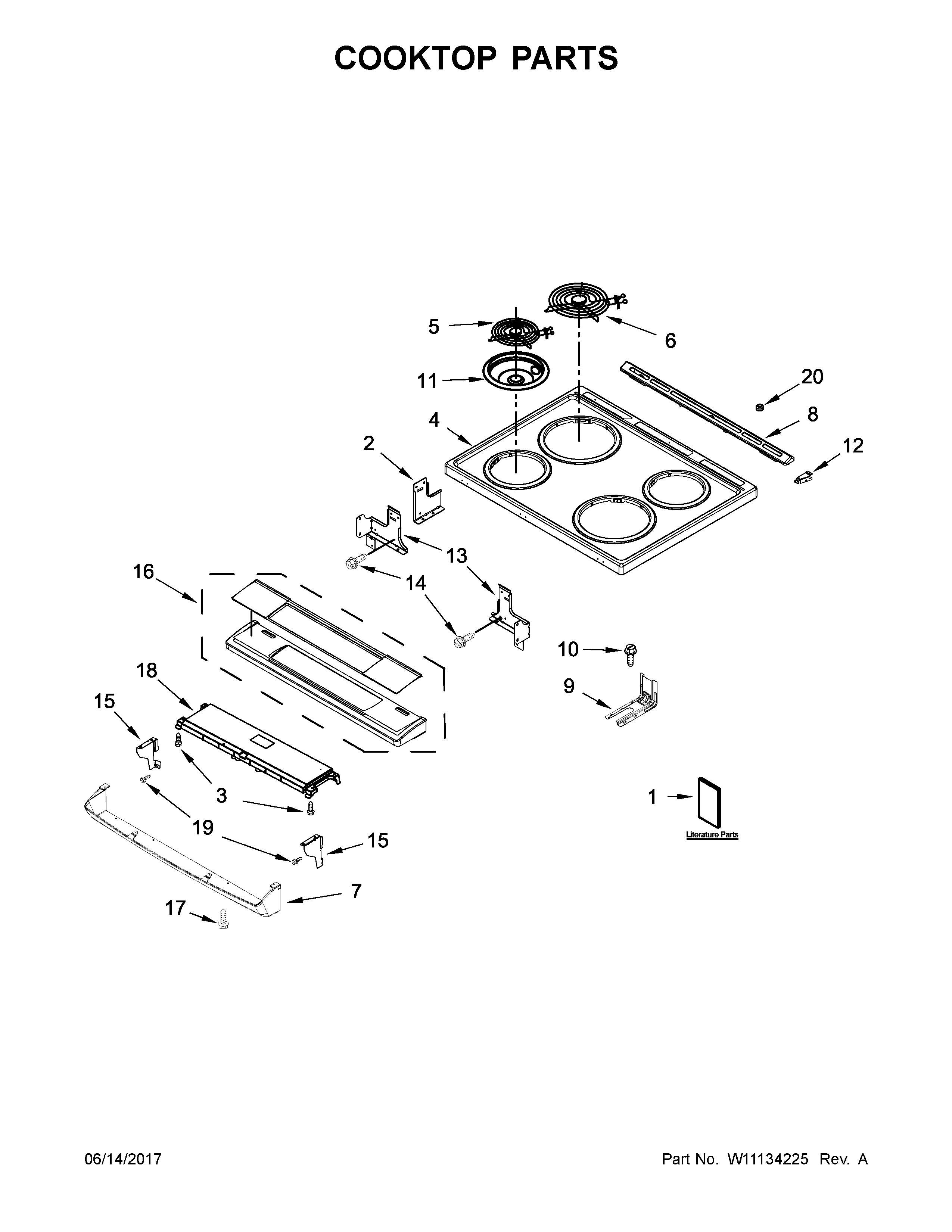 Whirlpool WEC310S0FB1 cooktop parts diagram