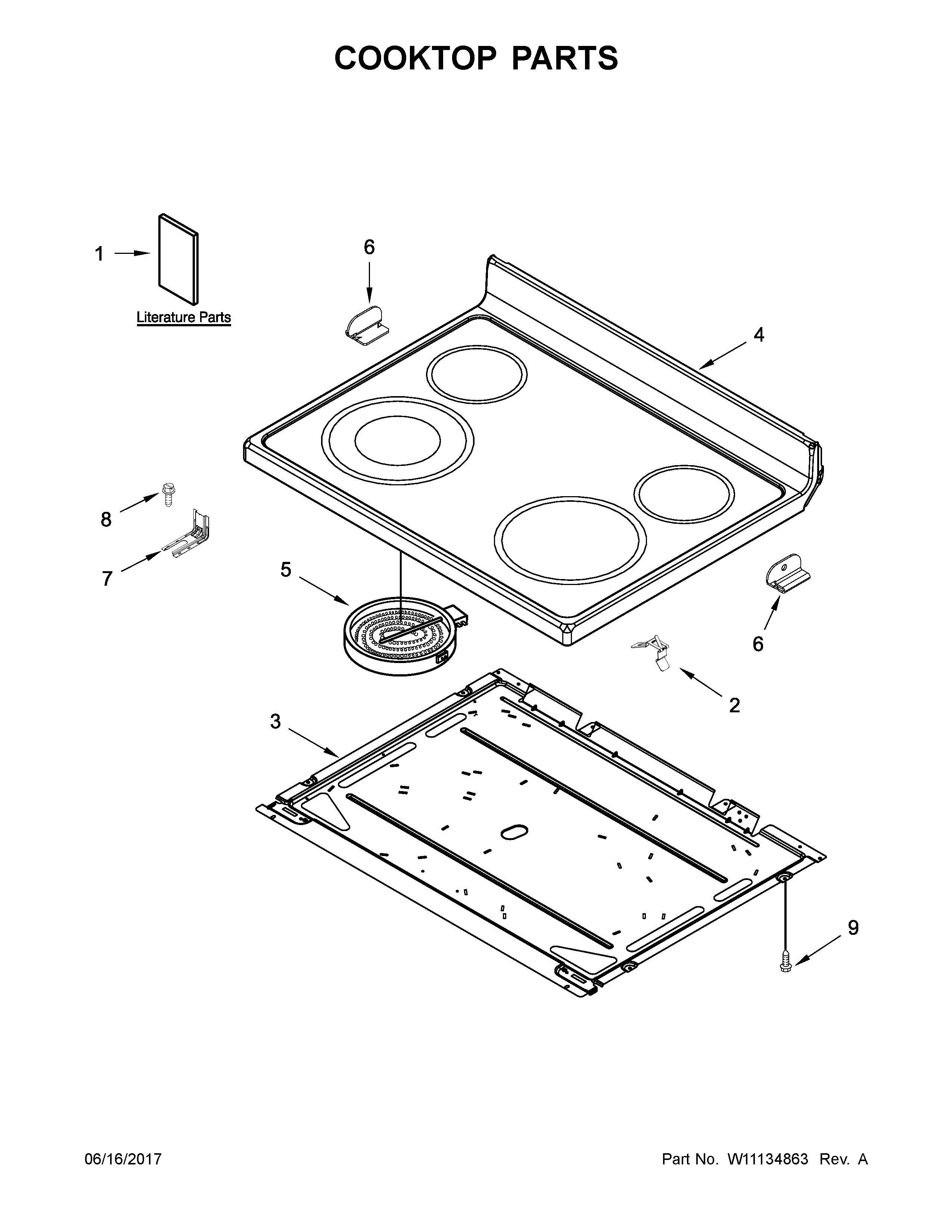 Whirlpool YWFE510S0ES1 cooktop parts diagram