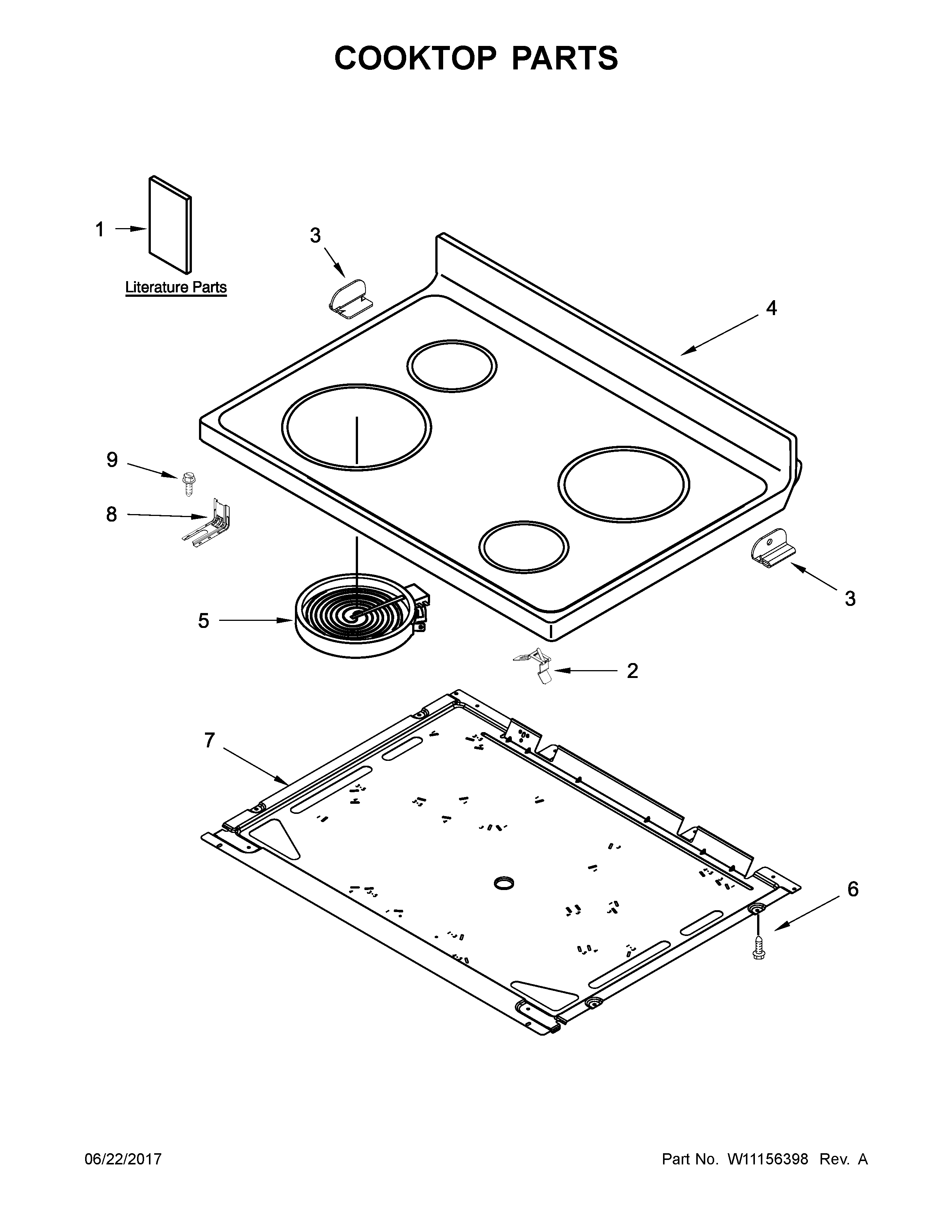 Whirlpool YWFE515S0EW1 cooktop parts diagram