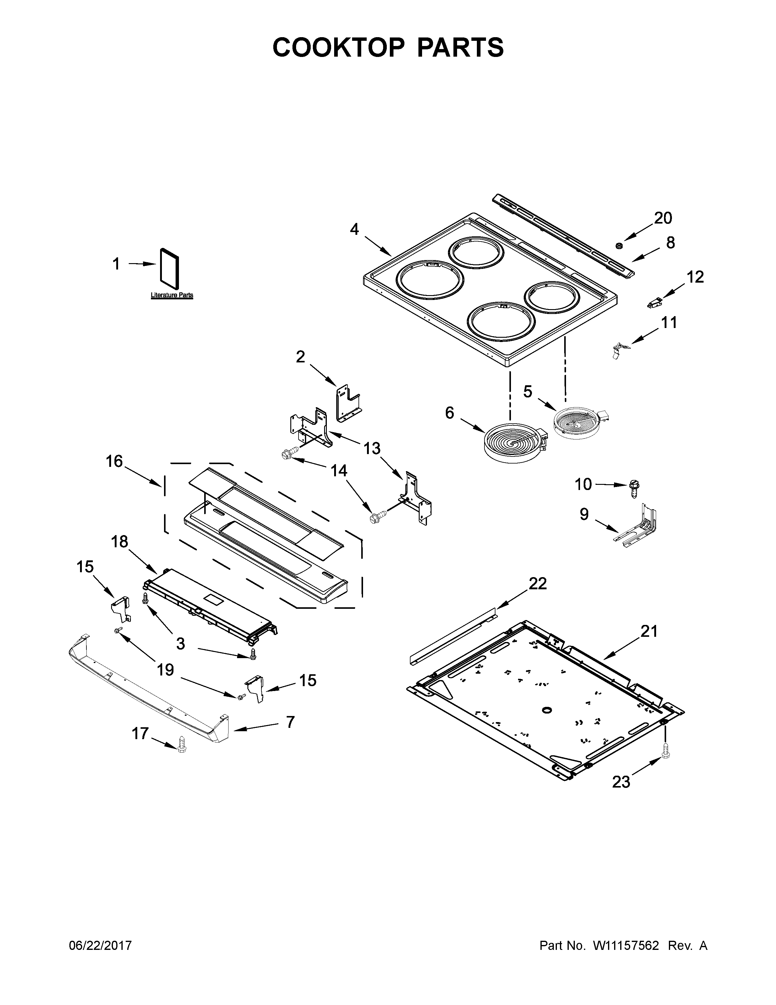 Whirlpool YWEE510S0FW1 cooktop parts diagram