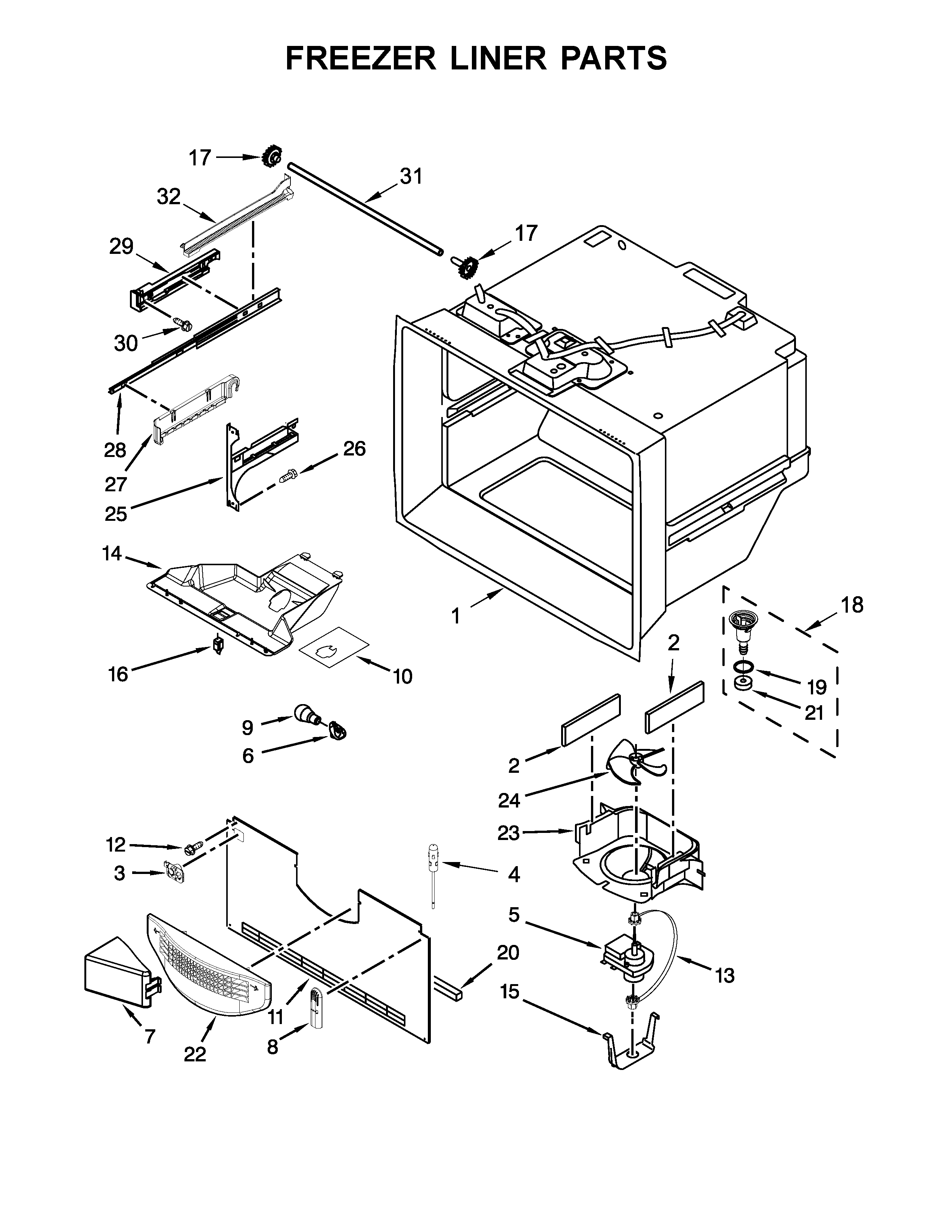 KitchenAid KRFF302ESS01 freezer liner parts diagram