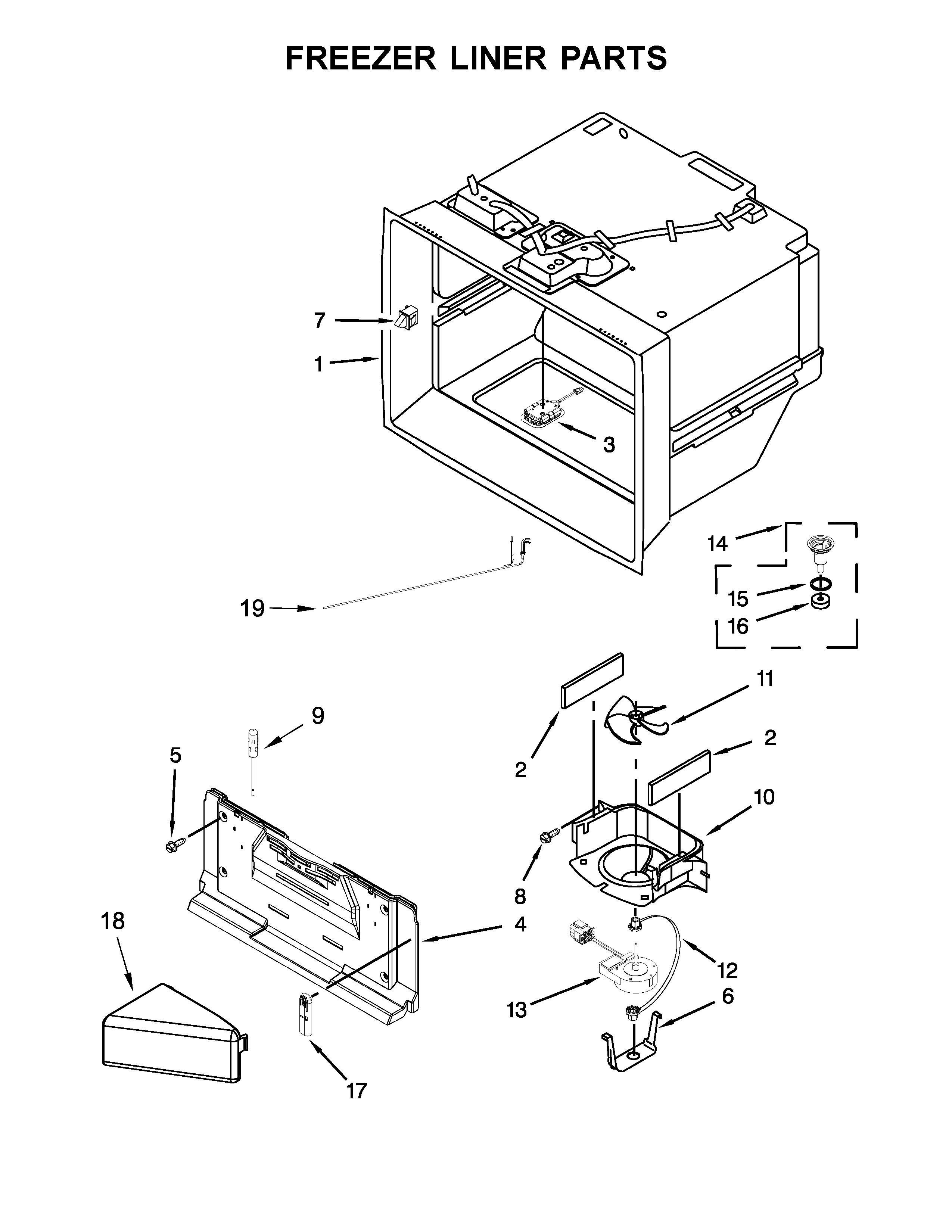 Whirlpool WRV986FDEM00 freezer liner parts diagram