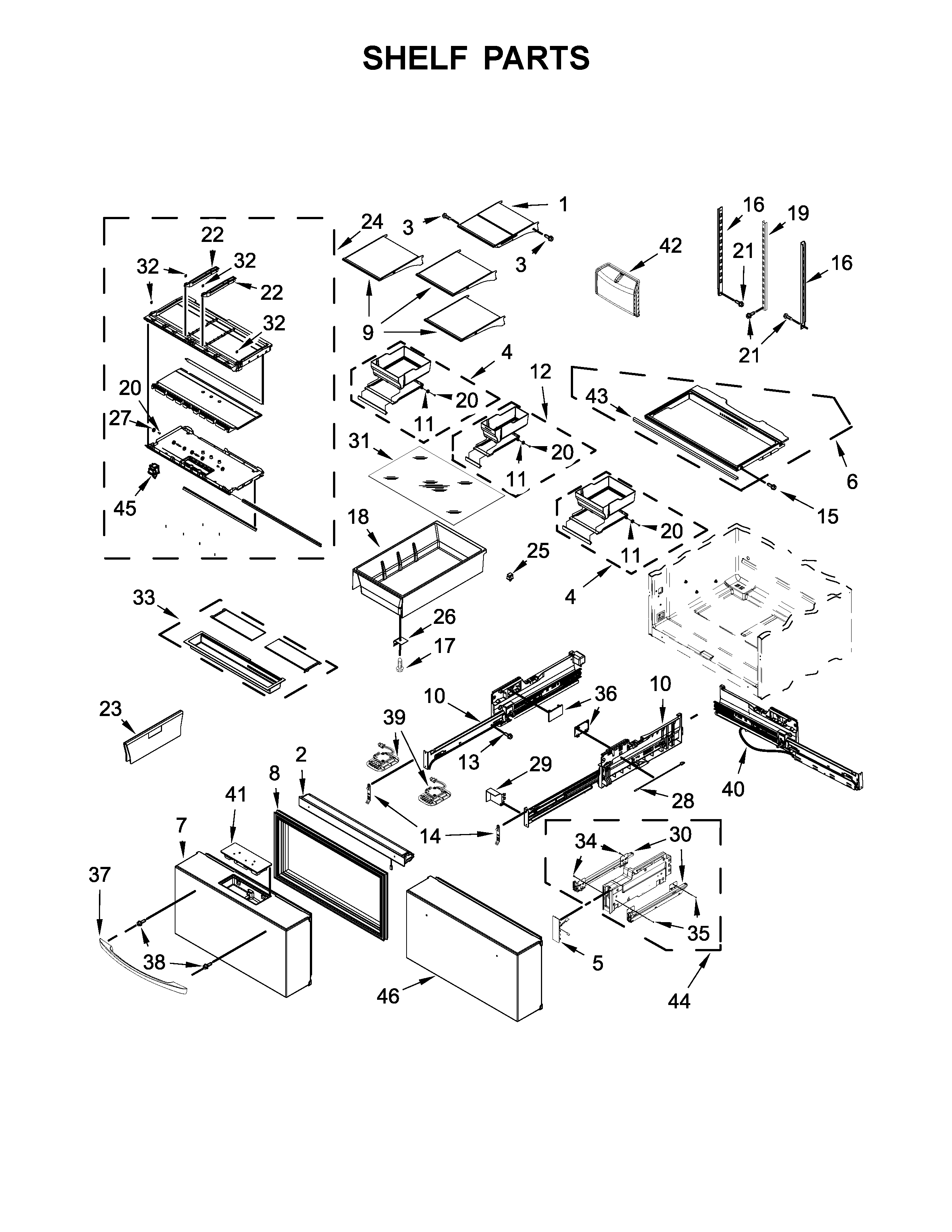Whirlpool WRV986FDEM00 shelf parts diagram