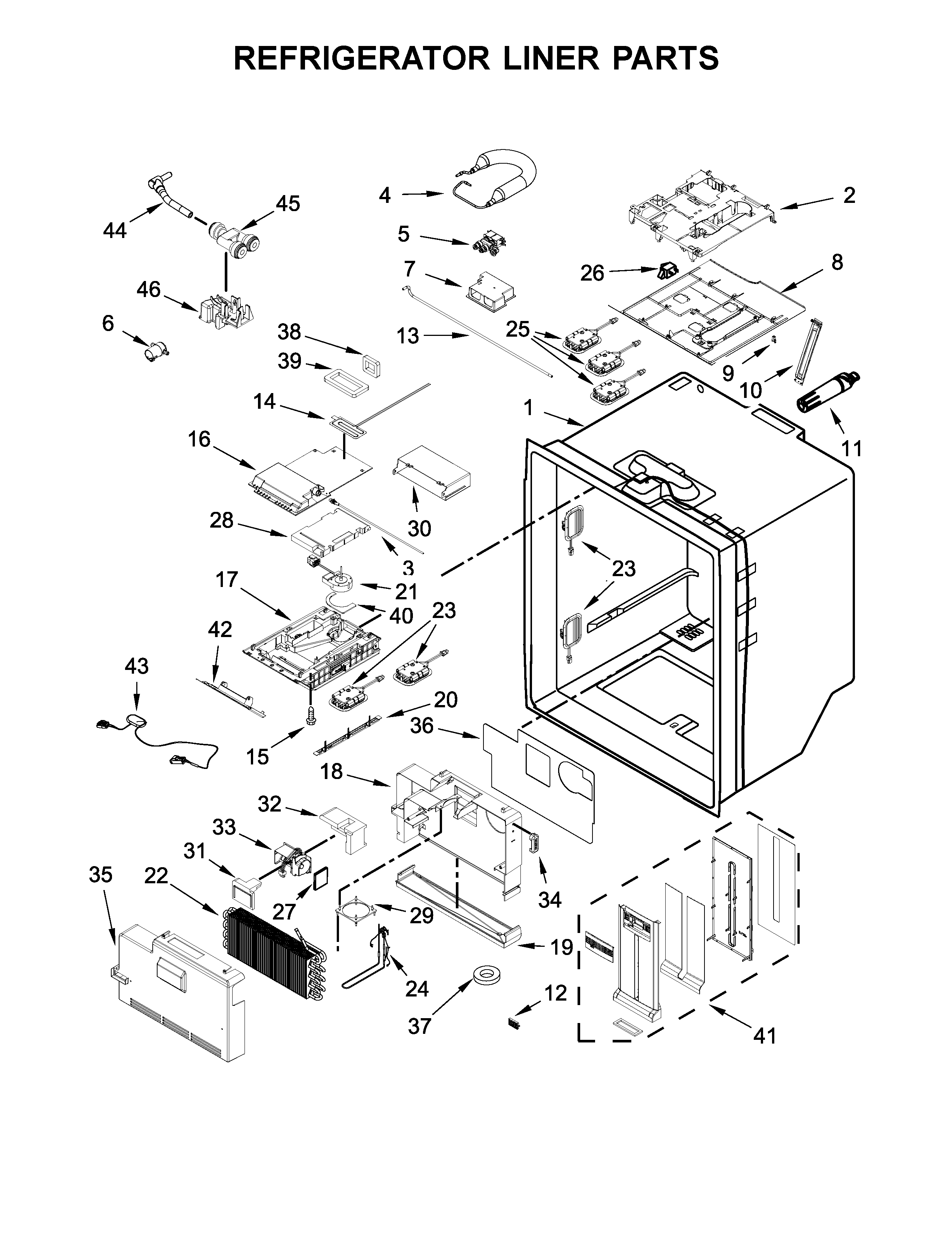 Whirlpool WRV986FDEM01 refrigerator liner parts diagram