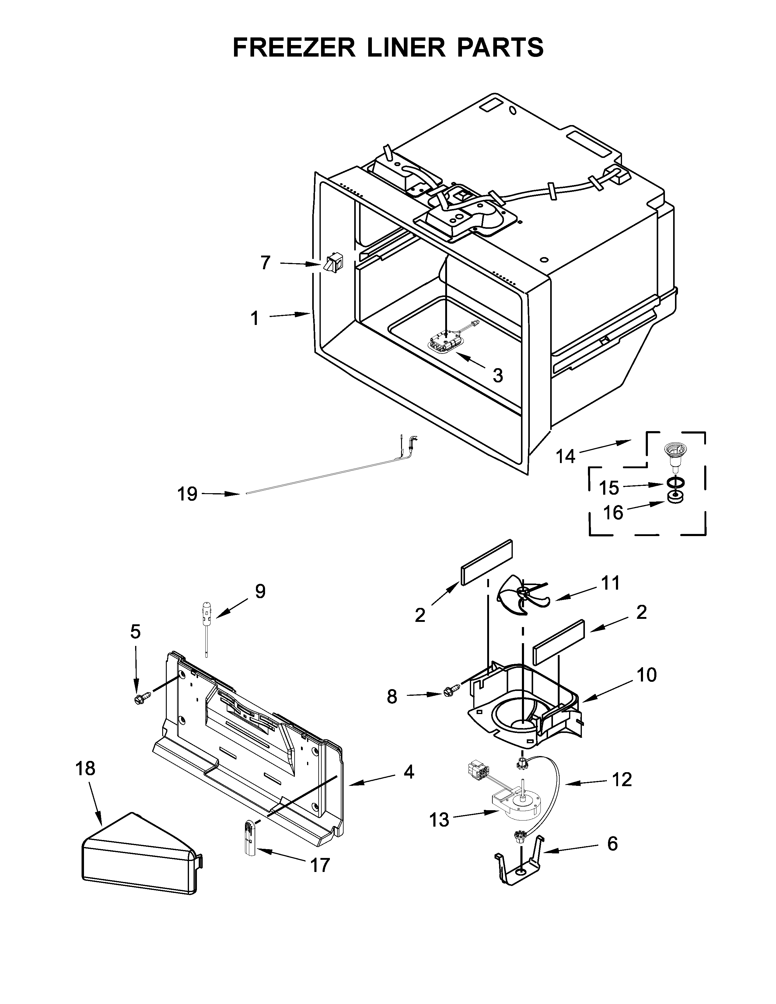 Whirlpool WRV986FDEM01 freezer liner parts diagram